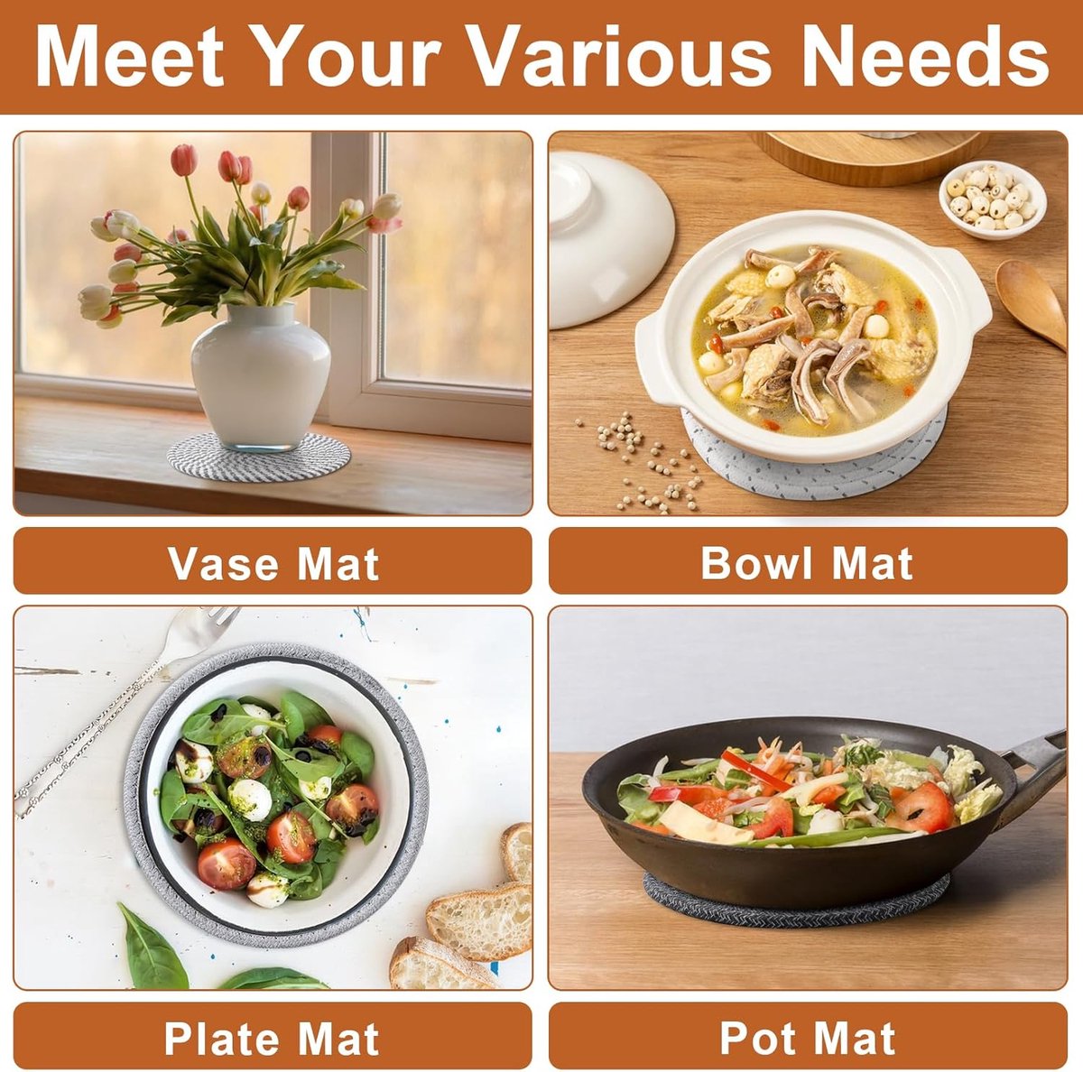 5 pieces - Coasters - 18 cm - Round Coasters - Heat-resistant coaster - Pot coasters - Vase mat - Table accessories - for hot dishes, pots and pans - for kitchen, furniture, countertops and table coasters - grey - Image 5