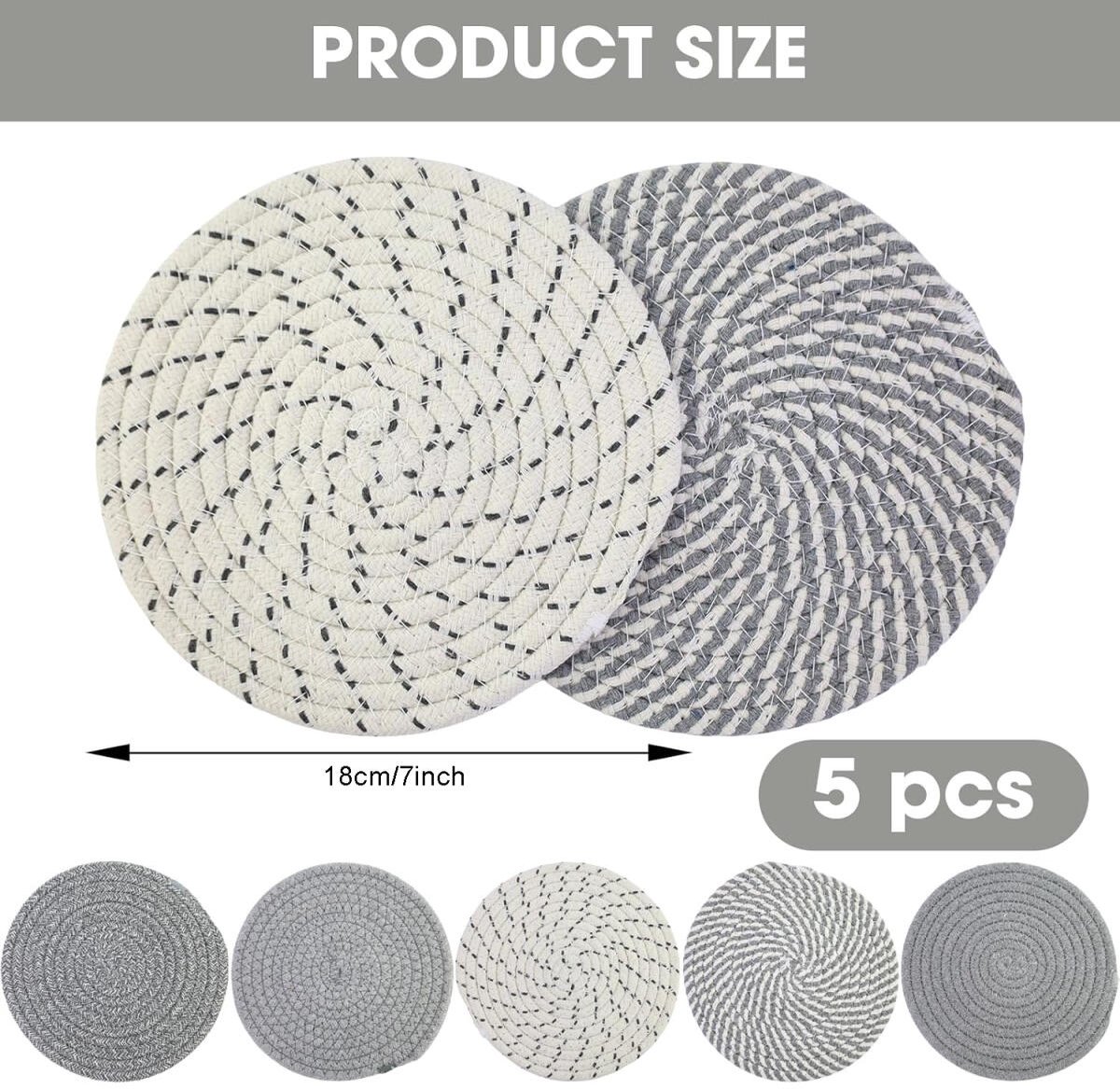 5 pieces - Coasters - 18 cm - Round Coasters - Heat-resistant coaster - Pot coasters - Vase mat - Table accessories - for hot dishes, pots and pans - for kitchen, furniture, countertops and table coasters - grey - Image 6