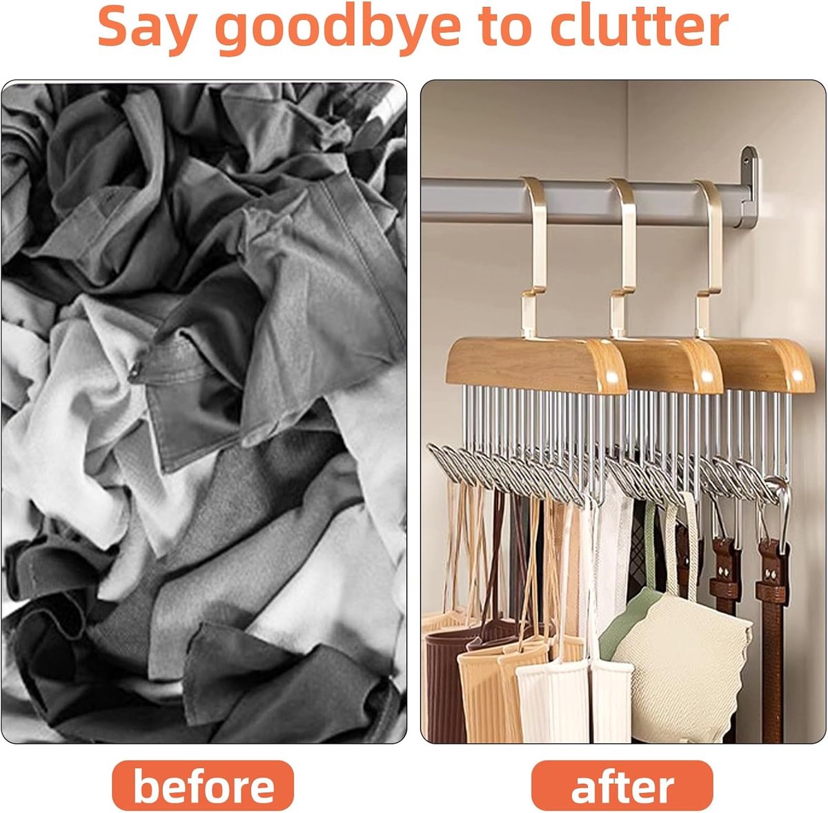 2 pieces - Clothes hanger - belt holders - scarf rack - bra holders - tie hangers for the closet - wooden bra hangers - with 8 hooks - 360° rotatable tank top hangers - closet accessory - for the closet - for belt, tie, tank top, bra, scarf - 28 cm - Image 5