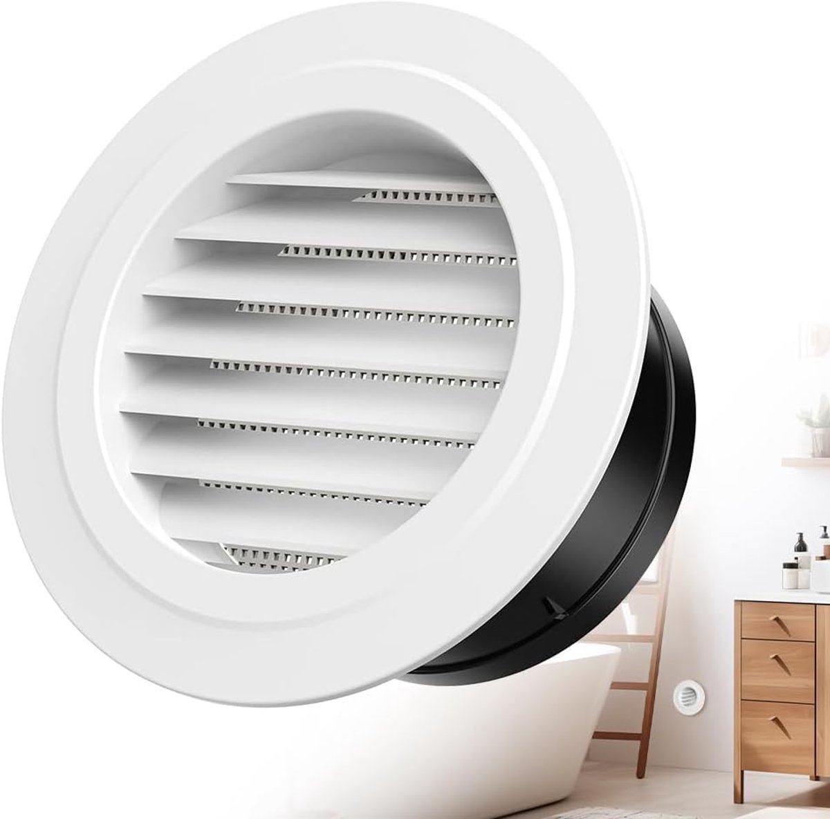 Ventilation grille - Round ventilation grille - Air grille - Louvered grille - plastic ventilation grille - 100 mm - ABS ventilation grille opening - for extractor fan - white - Image 1