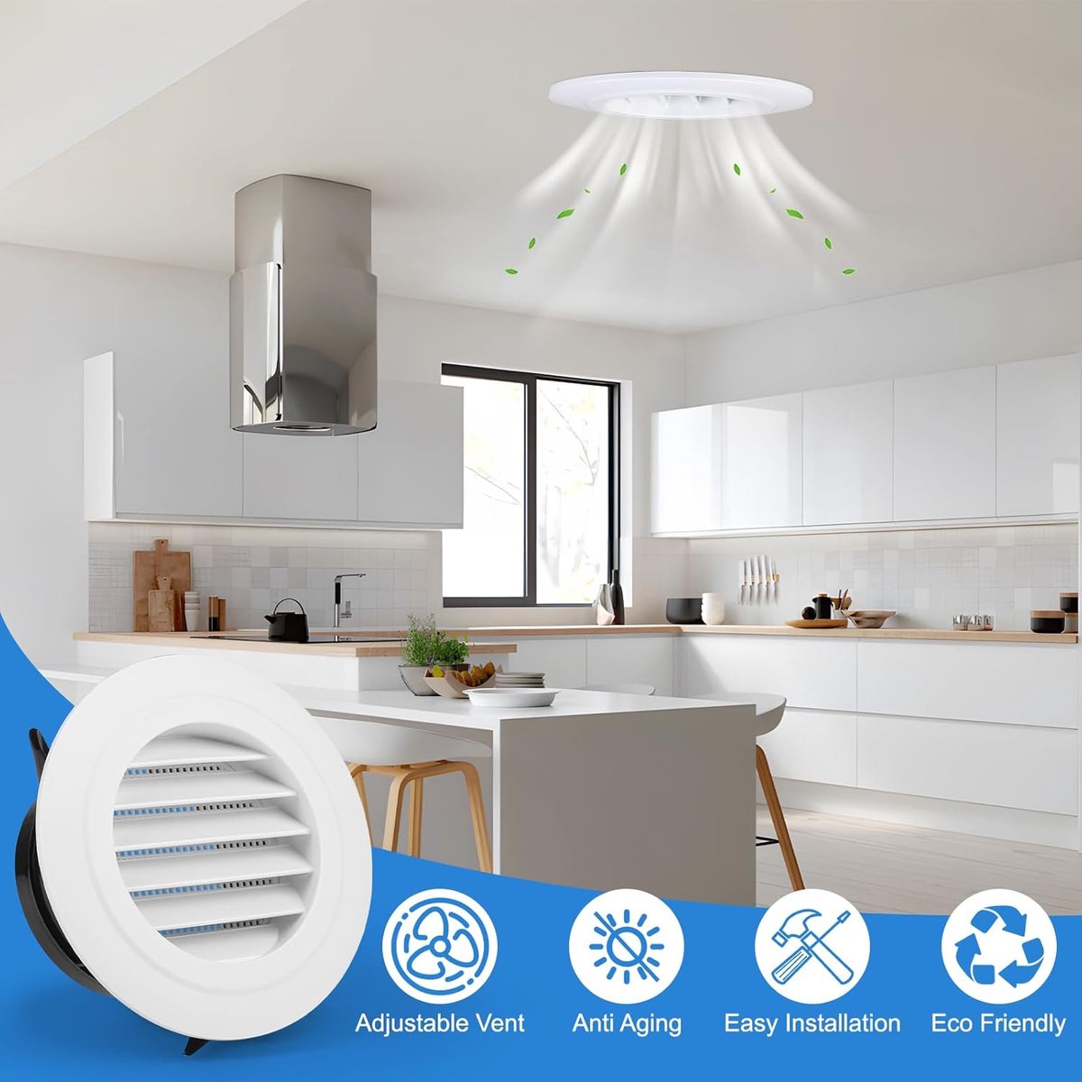 Ventilation grille - Round ventilation grille - Air grille - Louvered grille - plastic ventilation grille - 100 mm - ABS ventilation grille opening - for extractor fan - white - Image 2