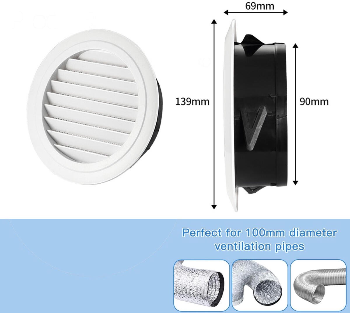 Ventilation grille - Round ventilation grille - Air grille - Louvered grille - plastic ventilation grille - 100 mm - ABS ventilation grille opening - for extractor fan - white - Image 5