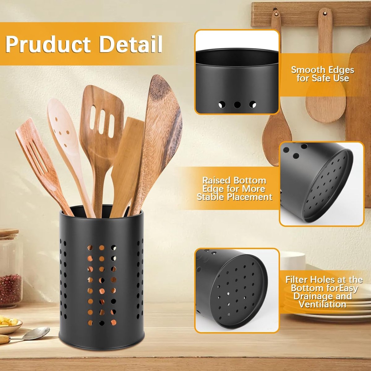 2 pieces - 18*12cm and 16.5*10cm - kitchen tool holder - stainless steel cutlery basket - tableware storage - drain rack - cutlery box - for organizing drawers and countertops - for kitchens - black - Image 3