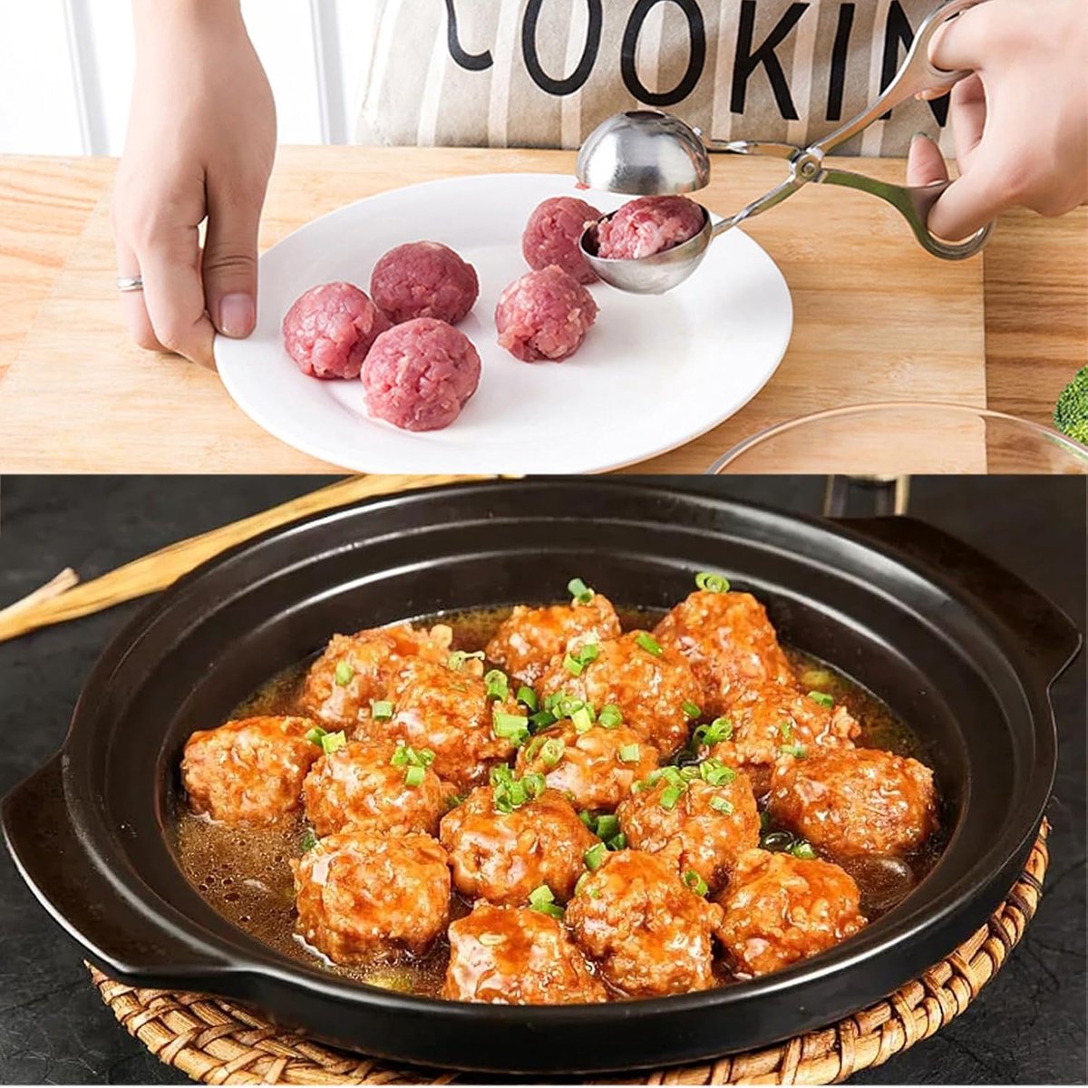 2 pieces - Meatball maker - Meatball tongs - Meatball mold - Meatball spoon - Tongs - Non-stick meatball tongs - Ice cream scoop - Clamp mold - Kitchen utensil - Diameter 3.5 cm, 4.5 cm - for making meatballs, ice cream, rice balls and fruit - silver - Image 3