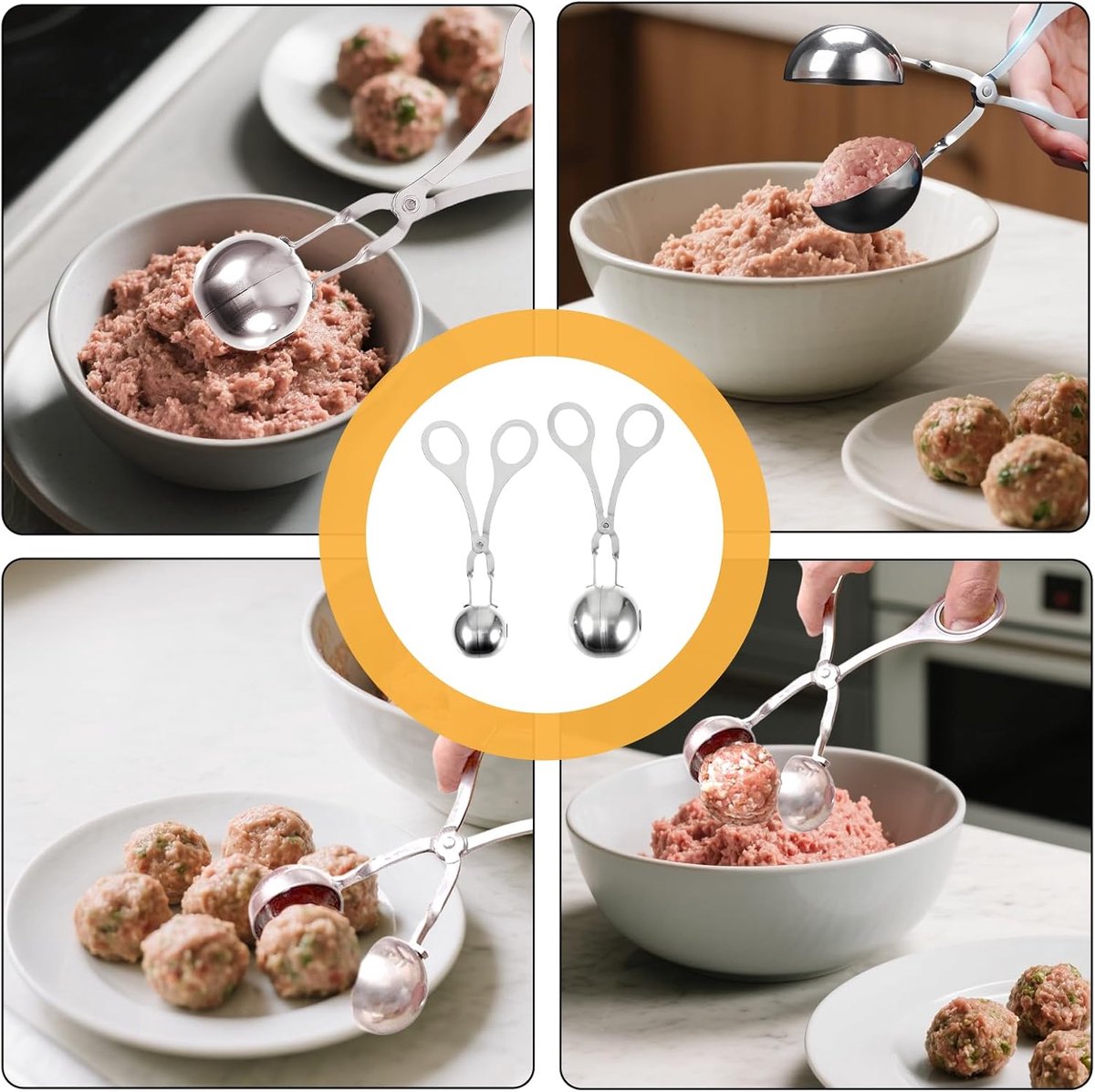 2 pieces - Meatball maker - Meatball tongs - Meatball mold - Meatball spoon - Tongs - Non-stick meatball tongs - Ice cream scoop - Clamp mold - Kitchen utensil - Diameter 3.5 cm, 4.5 cm - for making meatballs, ice cream, rice balls and fruit - silver - Image 4