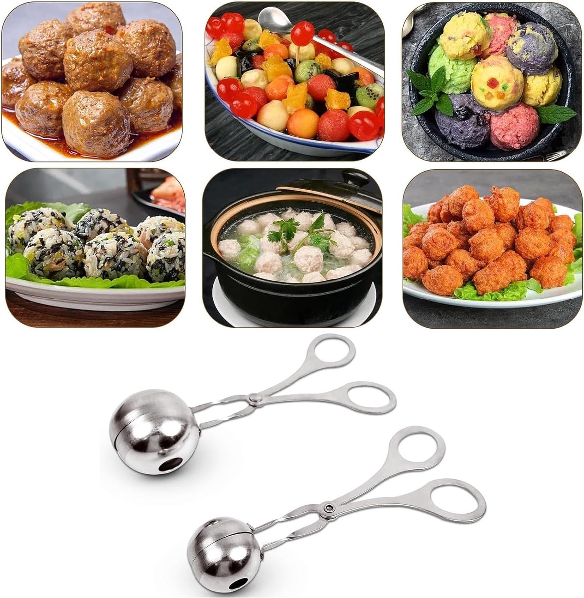 2 pieces - Meatball maker - Meatball tongs - Meatball mold - Meatball spoon - Tongs - Non-stick meatball tongs - Ice cream scoop - Clamp mold - Kitchen utensil - Diameter 3.5 cm, 4.5 cm - for making meatballs, ice cream, rice balls and fruit - silver - Image 6