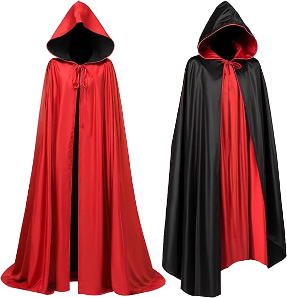 Red Halloween cape - alloween cosplay costume - Unisex reversible cape with hood - robe - Grim Reaper's Cape - vampire cape - Black and red double layer cape - long masquerade cape - Pirate cape - black and red witch cape - Image 1