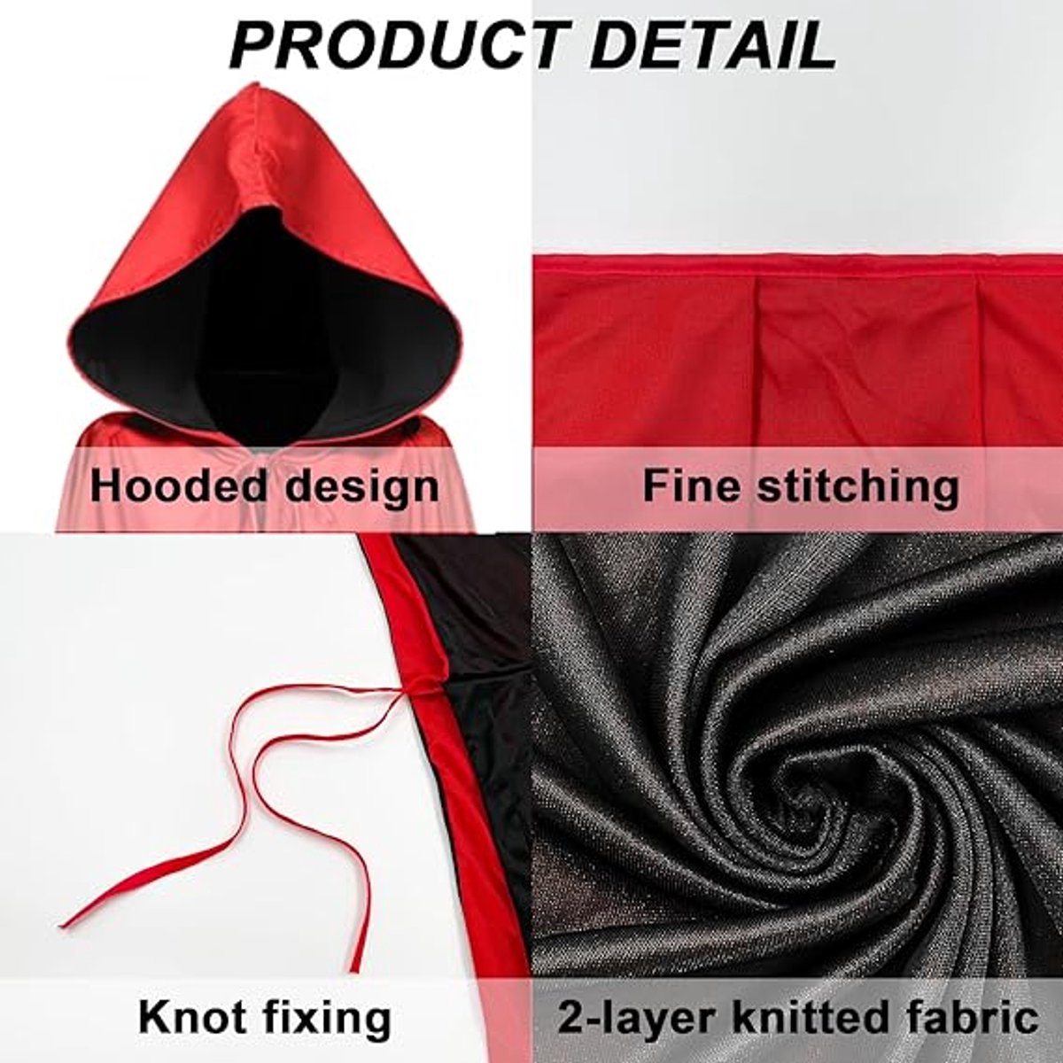 Red Halloween cape - alloween cosplay costume - Unisex reversible cape with hood - robe - Grim Reaper's Cape - vampire cape - Black and red double layer cape - long masquerade cape - Pirate cape - black and red witch cape - Image 2