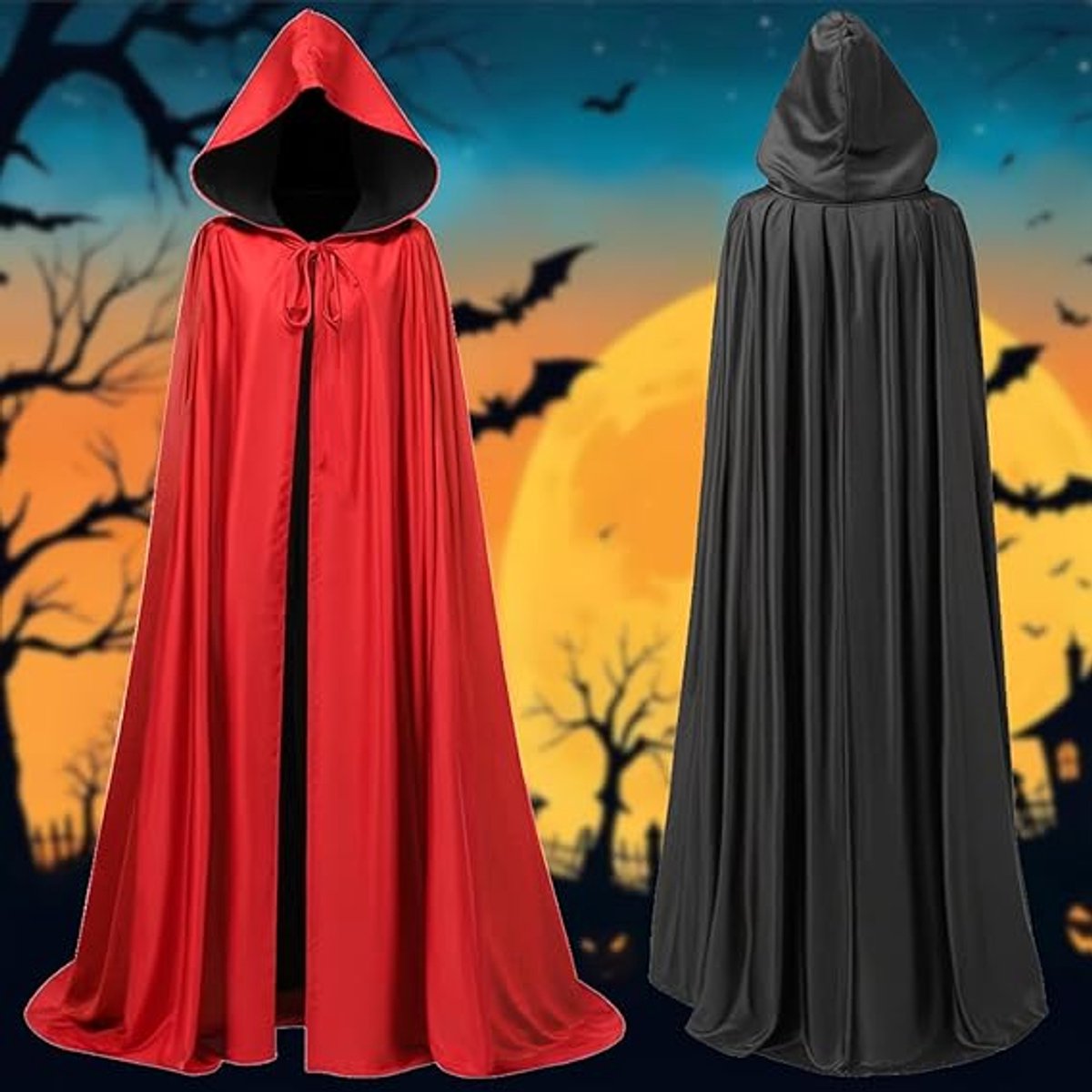 Red Halloween cape - alloween cosplay costume - Unisex reversible cape with hood - robe - Grim Reaper's Cape - vampire cape - Black and red double layer cape - long masquerade cape - Pirate cape - black and red witch cape - Image 3
