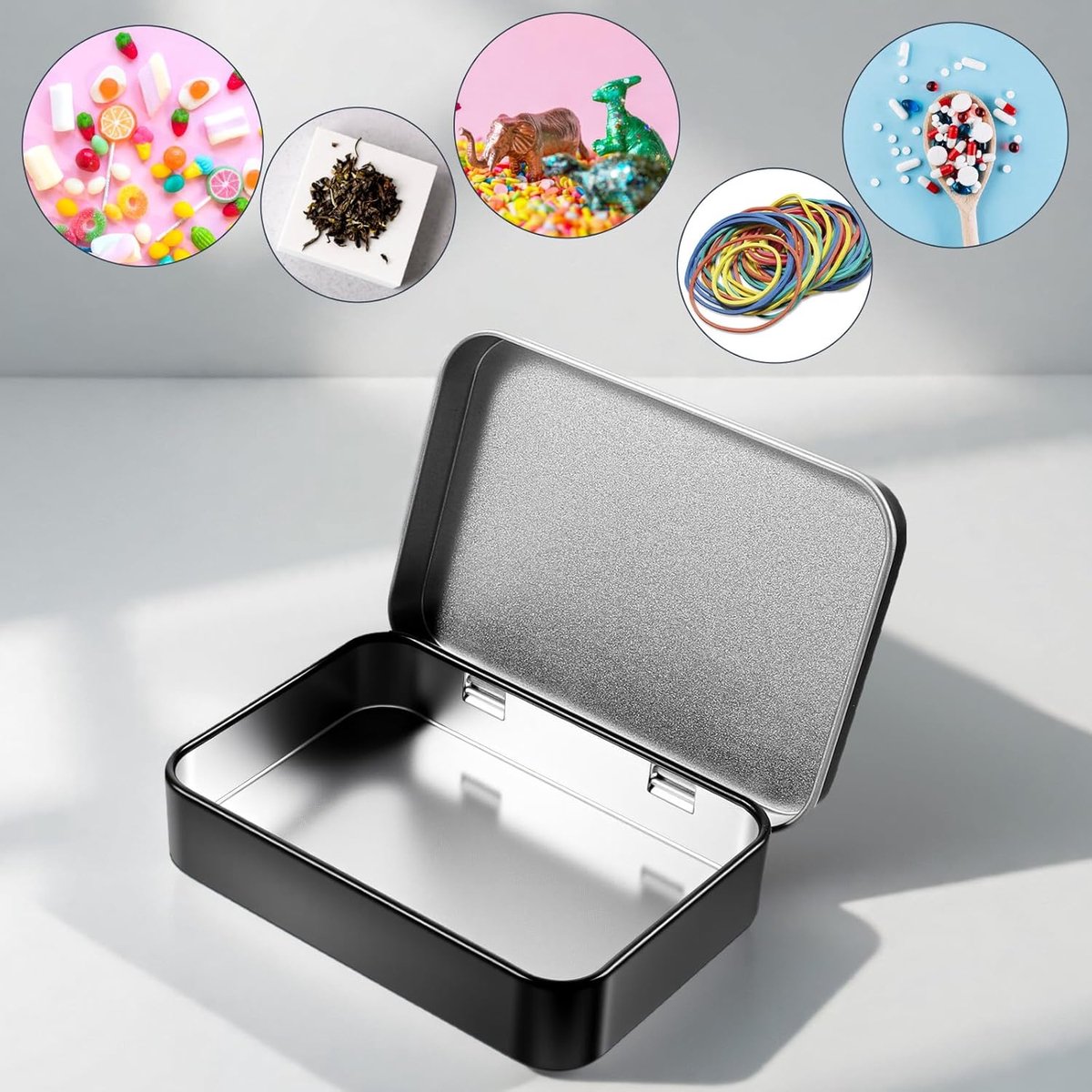 3 pieces - Iron box - Storage box - Portable box - storage box - jewelry box - metal hinged boxes - mini storage box with lids - for storing pins, candy, jewelry, craft supplies - 80*53*18mm - black - Image 3