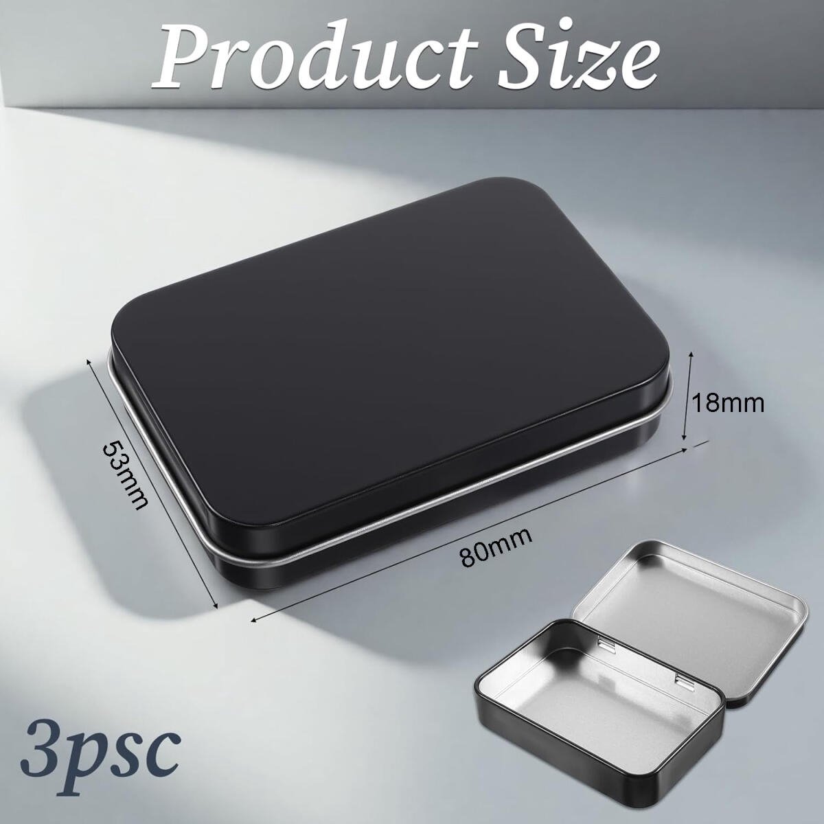 3 pieces - Iron box - Storage box - Portable box - storage box - jewelry box - metal hinged boxes - mini storage box with lids - for storing pins, candy, jewelry, craft supplies - 80*53*18mm - black - Image 5
