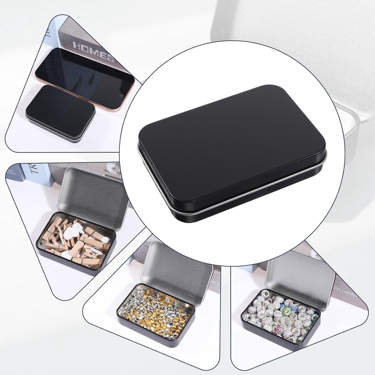 3 pieces - Iron box - Storage box - Portable box - storage box - jewelry box - metal hinged boxes - mini storage box with lids - for storing pins, candy, jewelry, craft supplies - 80*53*18mm - black - Image 6