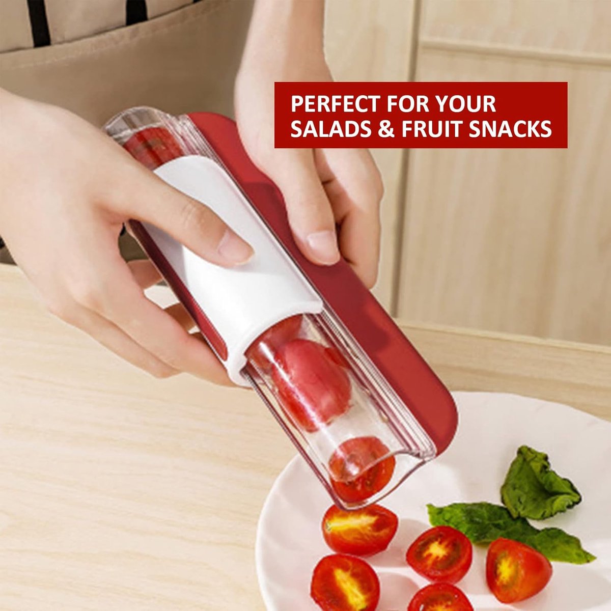 2-Piece Slicer - Tomato Slicer - Fruit Slicer - Grape Slicer - Grape Cutter - Strawberry Slicer - Salad Slicer - Multifunctional Slicer - Kitchen Utensil - Kitchen Tool - Kitchen Accessory - Red/Green - Image 3