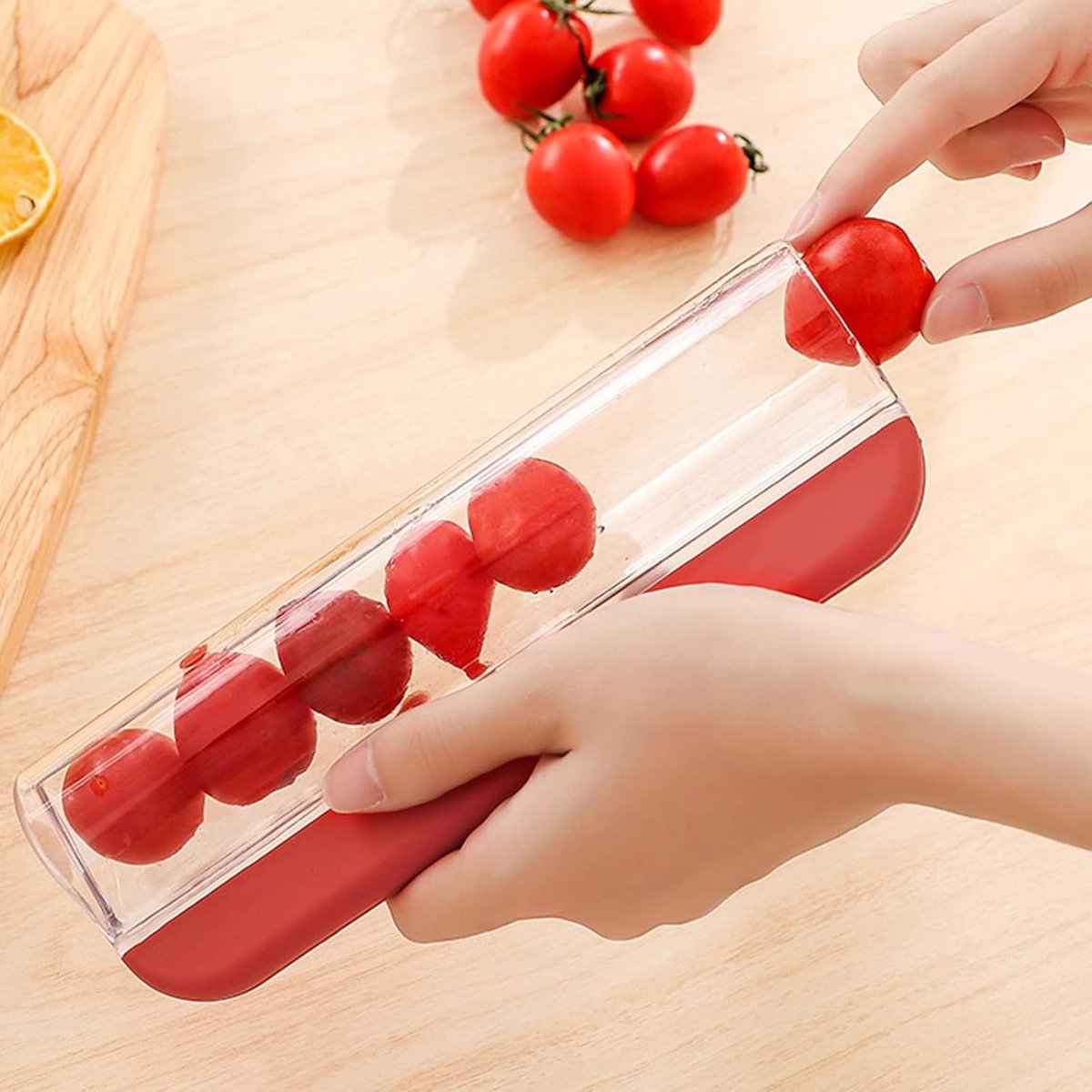 2-Piece Slicer - Tomato Slicer - Fruit Slicer - Grape Slicer - Grape Cutter - Strawberry Slicer - Salad Slicer - Multifunctional Slicer - Kitchen Utensil - Kitchen Tool - Kitchen Accessory - Red/Green - Image 4