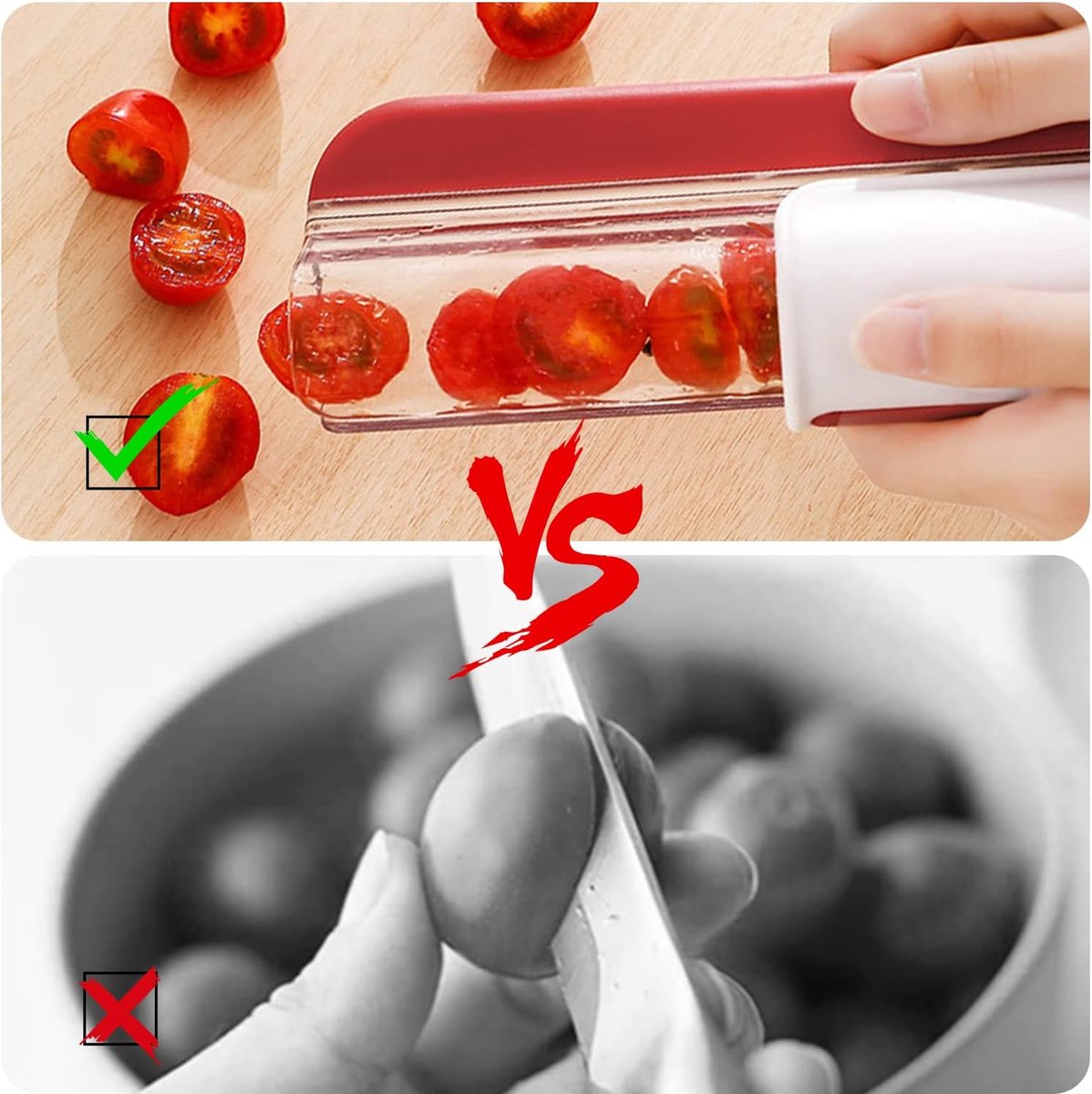 2-Piece Slicer - Tomato Slicer - Fruit Slicer - Grape Slicer - Grape Cutter - Strawberry Slicer - Salad Slicer - Multifunctional Slicer - Kitchen Utensil - Kitchen Tool - Kitchen Accessory - Red/Green - Image 5