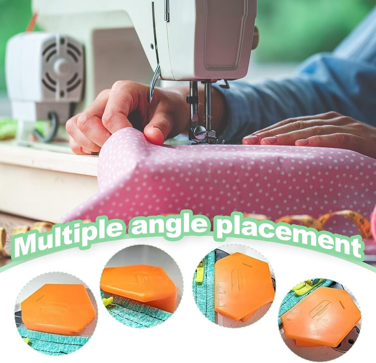 3 pieces - 6.7*4*1 cm - magnetic seam guide for sewing machine - multifunctional polygonal hem guide - with scale - universal sewing accessory for magnetic machine - sewing tools - sewing machine accessories - orange, pink, green - Image 3