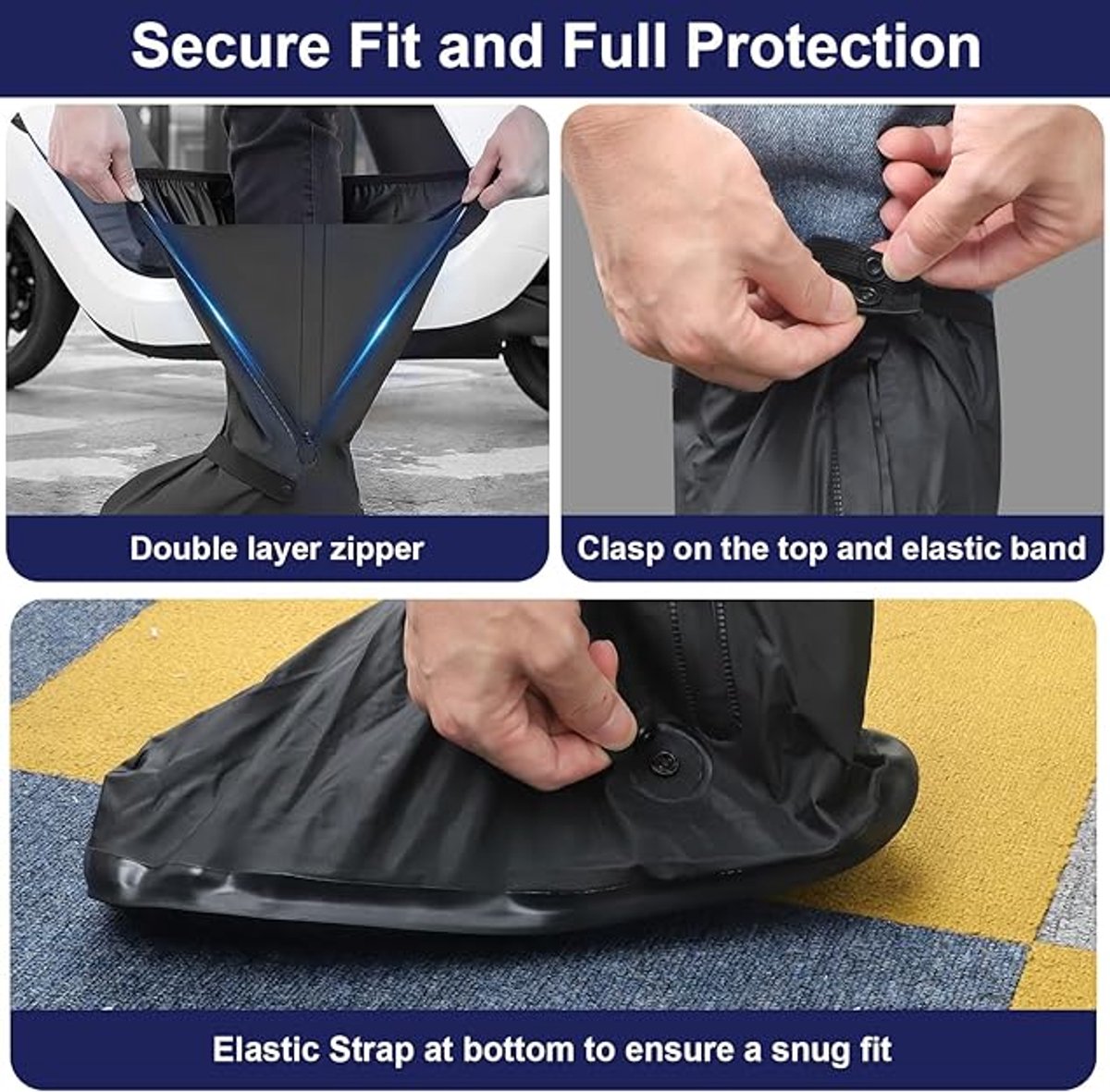 Waterproof overshoes - 1 pair - Overshoes - Rain shoe cover - Shoe covers - Rainproof - Rain boot covers - with zipper - with reflective strips - for rain, snow and mud - Sizes 37-39 - Size M - black - Image 2