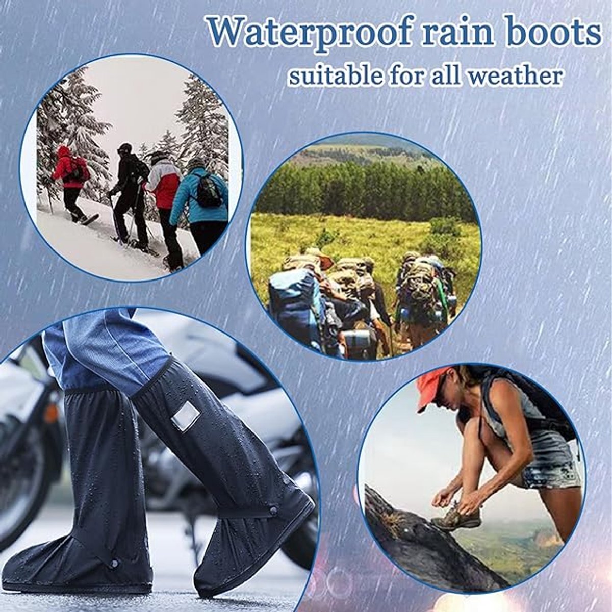 Waterproof overshoes - 1 pair - Overshoes - Rain shoe cover - Shoe covers - Rainproof - Rain boot covers - with zipper - with reflective strips - for rain, snow and mud - Sizes 37-39 - Size M - black - Image 3