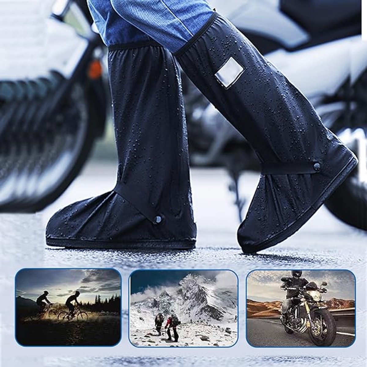 Waterproof overshoes - 1 pair - Overshoes - Rain shoe cover - Shoe covers - Rainproof - Rain boot covers - with zipper - with reflective strips - for rain, snow and mud - Sizes 37-39 - Size M - black - Image 5