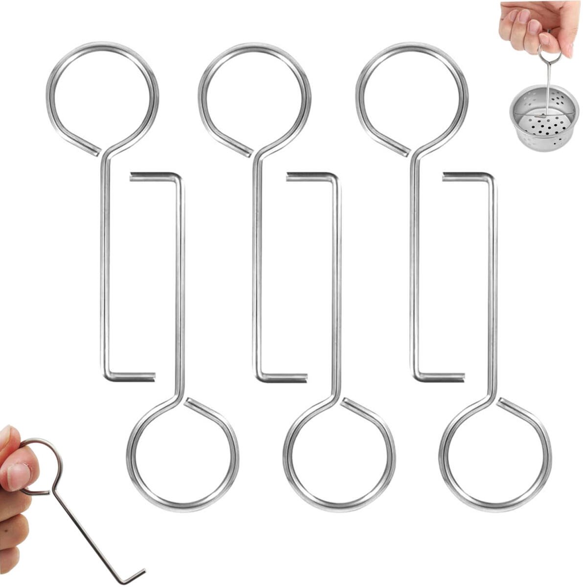 pieces - Drain Wrench - Drain Hook - Lifting Hook - Hook - Stainless Steel Drain - Drain Wrench Hook - Removal Tool - for Shower Drains, Drain Grate, Drain Hair Catcher, Daily Cleaning - 88*28 mm - Silver - Image 1