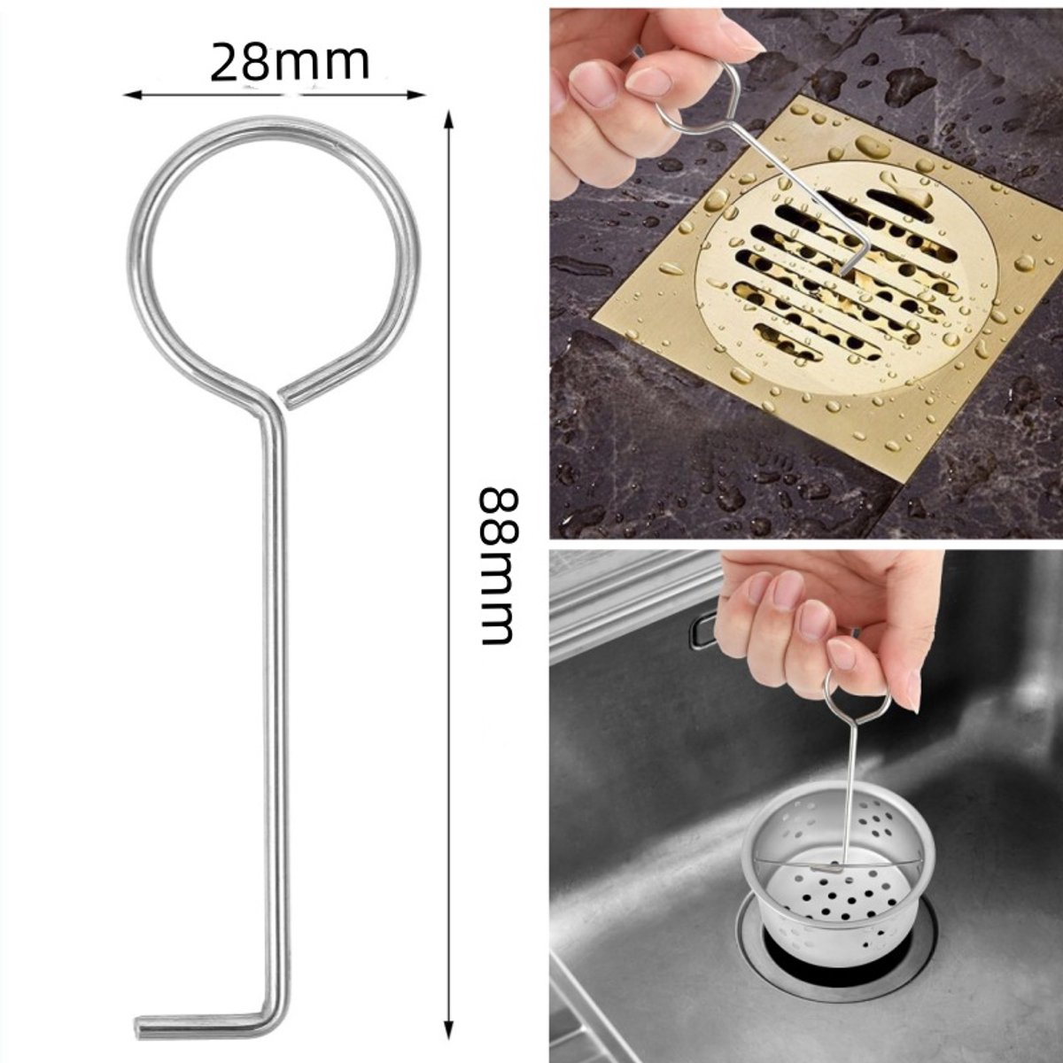 pieces - Drain Wrench - Drain Hook - Lifting Hook - Hook - Stainless Steel Drain - Drain Wrench Hook - Removal Tool - for Shower Drains, Drain Grate, Drain Hair Catcher, Daily Cleaning - 88*28 mm - Silver - Image 5