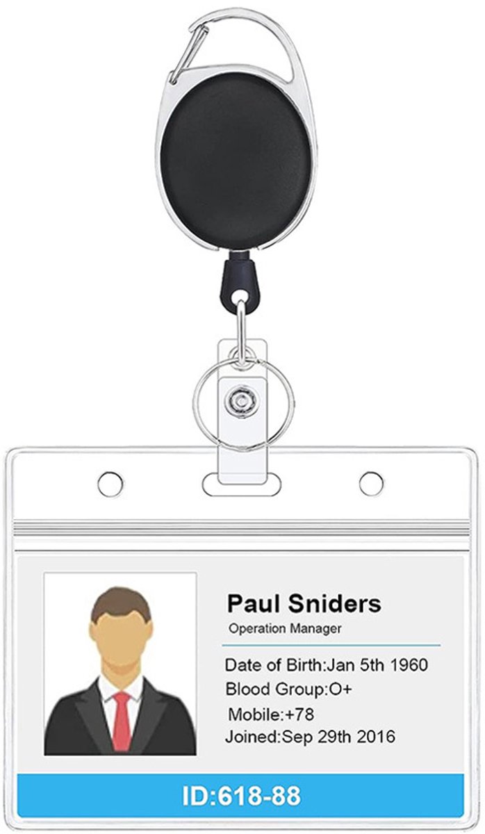 2 Pieces Heavy Duty Retractable Badge Holder - Extendable Keychains - D-Clip - with Carabiner - Waist Clip Drawstring - Badge Holder Drawstring - Retractable Reel ID Badge Card Holder - Vertical - Card Holder Drawstring - Clip ID Holder - Black/Silver - Image 3