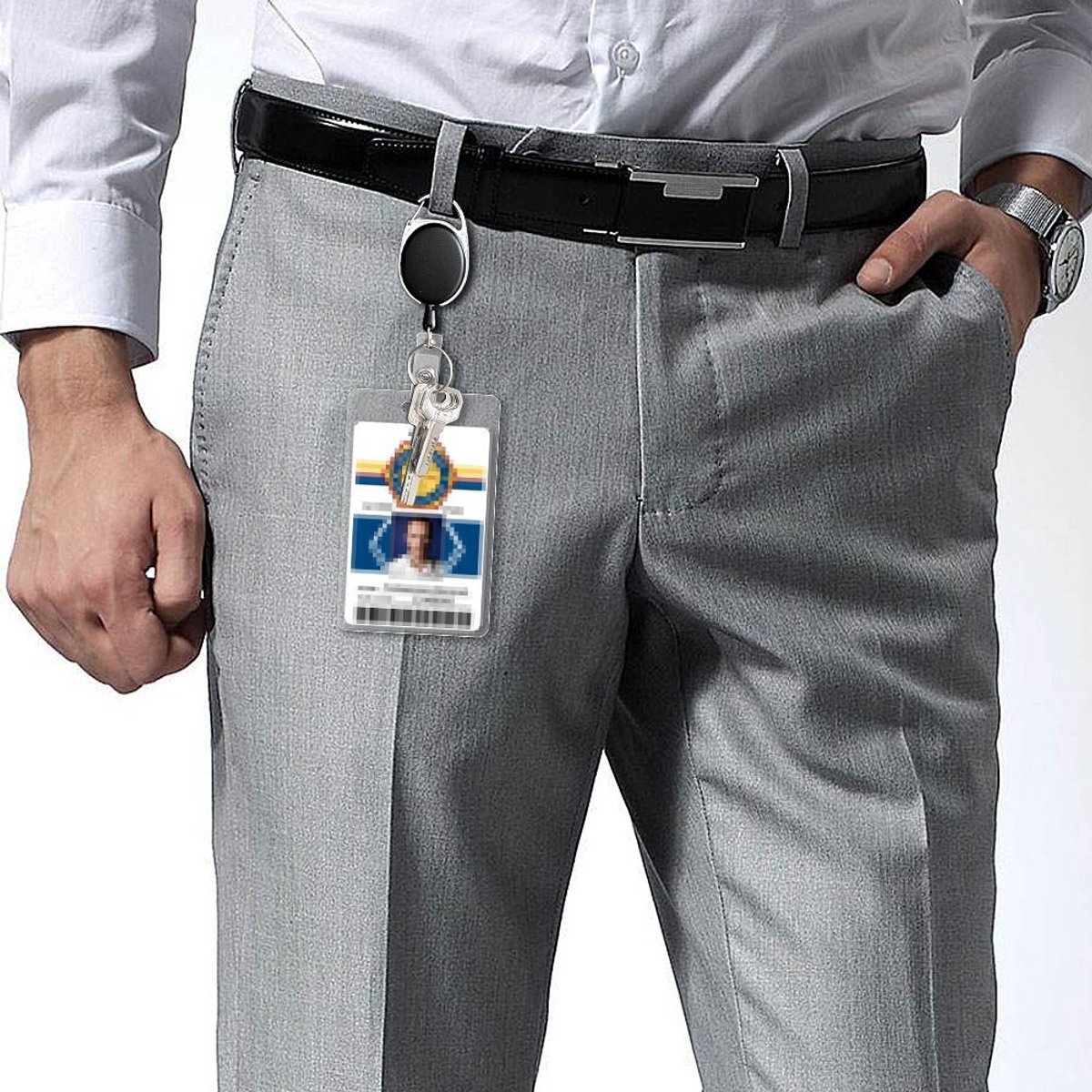 2 Pieces Heavy Duty Retractable Badge Holder - Extendable Keychains - D-Clip - with Carabiner - Waist Clip Drawstring - Badge Holder Drawstring - Retractable Reel ID Badge Card Holder - Vertical - Card Holder Drawstring - Clip ID Holder - Black/Silver - Image 5