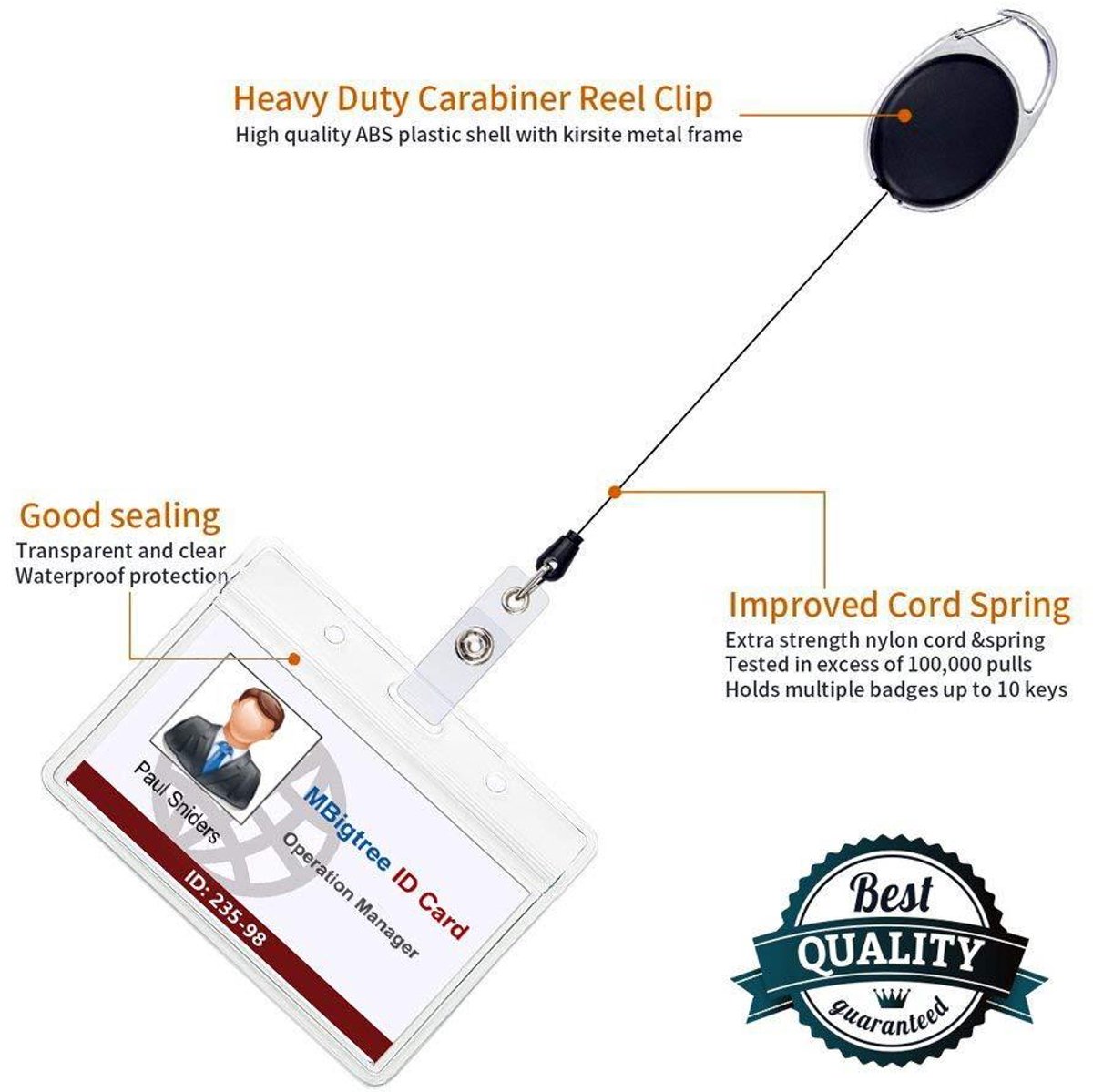 2 Pieces Heavy Duty Retractable Badge Holder - Extendable Keychains - D-Clip - with Carabiner - Waist Clip Drawstring - Badge Holder Drawstring - Retractable Reel ID Badge Card Holder - Vertical - Card Holder Drawstring - Clip ID Holder - Black/Silver - Image 6