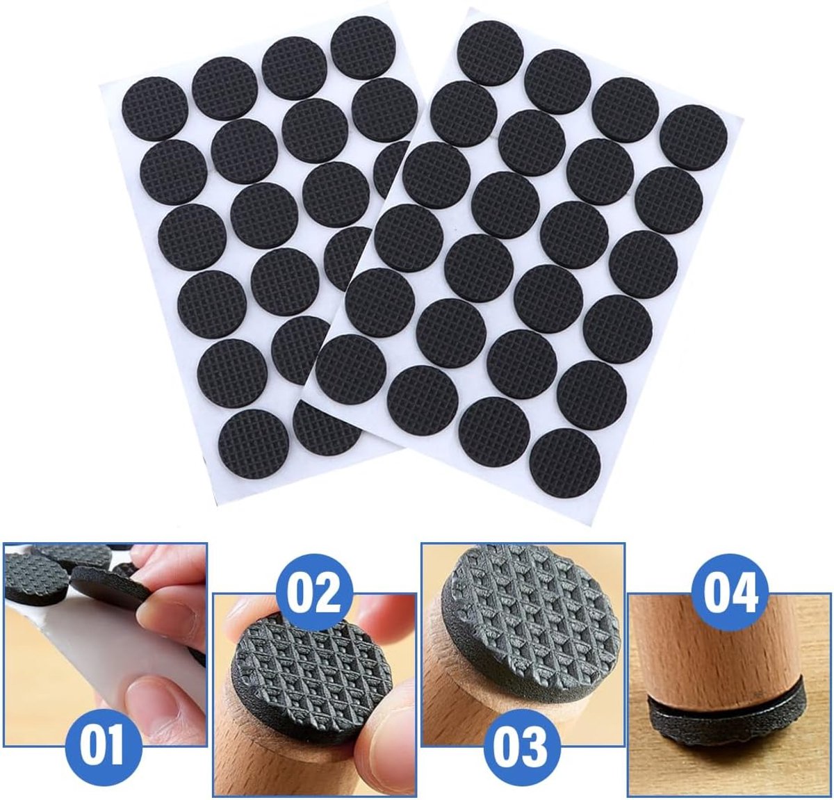 48 pieces - 20*3mm - furniture protectors - self-adhesive pads - chair cushion - furniture cushions - protective pads - for wooden floors, table legs, chairs and beds - black - Image 4