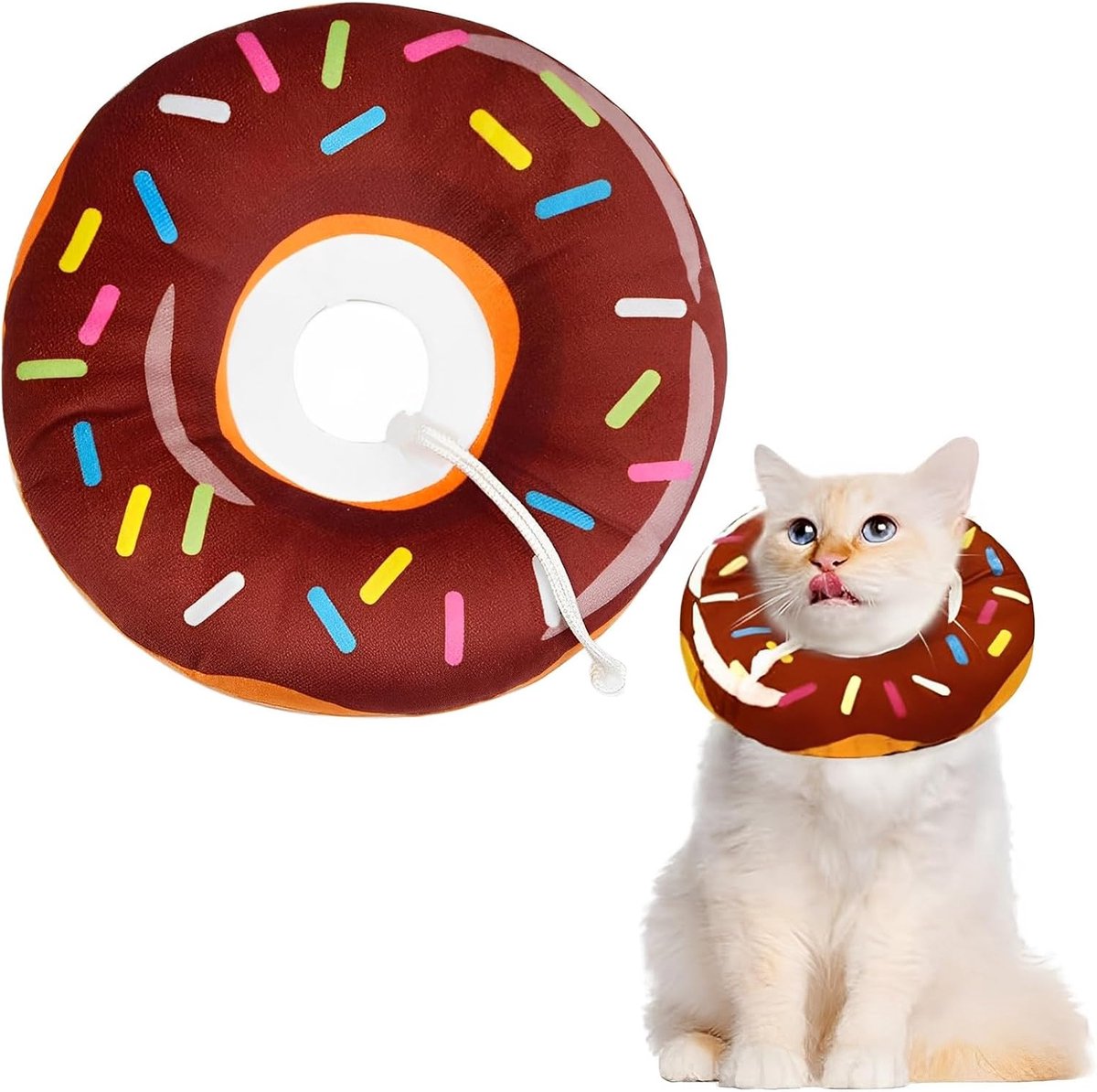 Cat collar - adjustable cat collar - adjustment range 17-26cm - vacuum packed - for after surgery - for small dogs and cats - protective collar for cats and dogs - anti-scratch - anti-licking - brown donut shape - Image 1