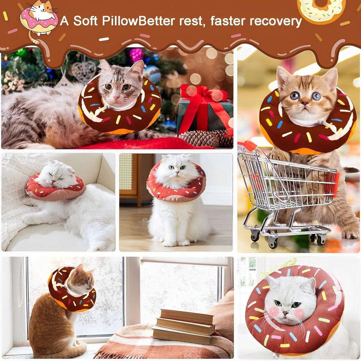 Cat collar - adjustable cat collar - adjustment range 17-26cm - vacuum packed - for after surgery - for small dogs and cats - protective collar for cats and dogs - anti-scratch - anti-licking - brown donut shape - Image 2