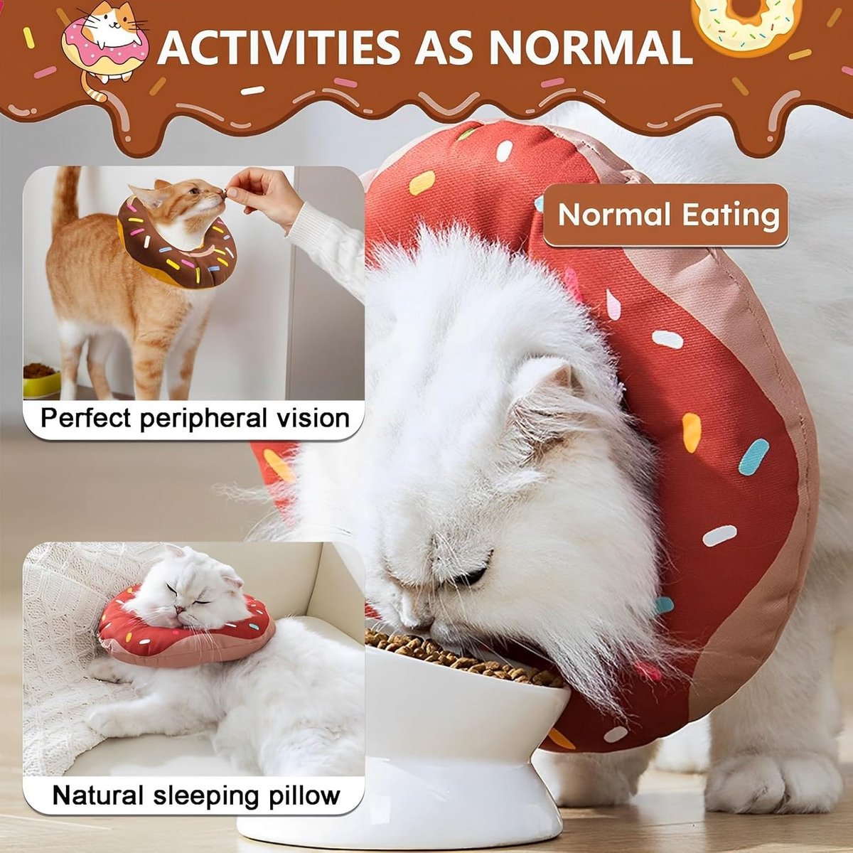 Cat collar - adjustable cat collar - adjustment range 17-26cm - vacuum packed - for after surgery - for small dogs and cats - protective collar for cats and dogs - anti-scratch - anti-licking - brown donut shape - Image 3