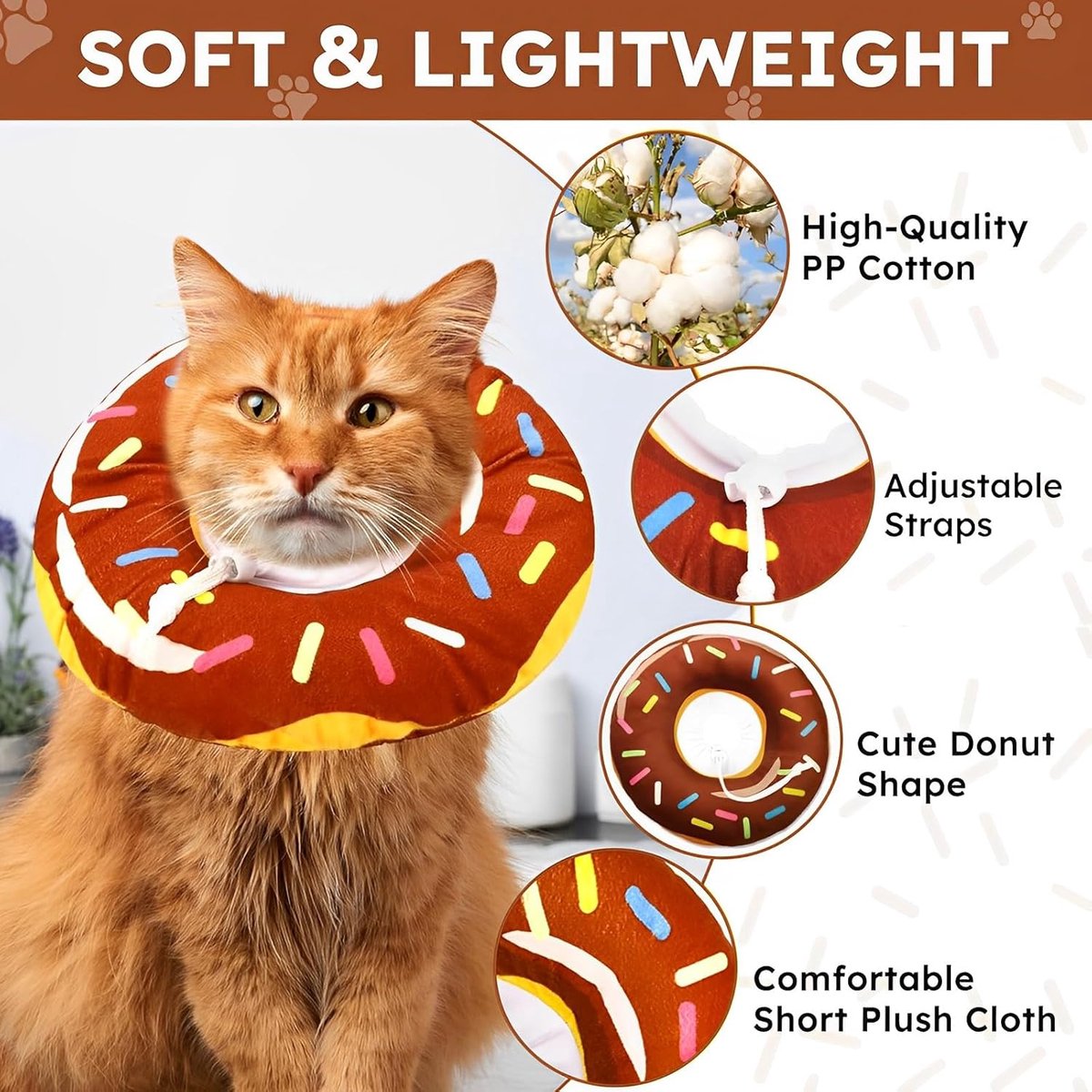 Cat collar - adjustable cat collar - adjustment range 17-26cm - vacuum packed - for after surgery - for small dogs and cats - protective collar for cats and dogs - anti-scratch - anti-licking - brown donut shape - Image 4