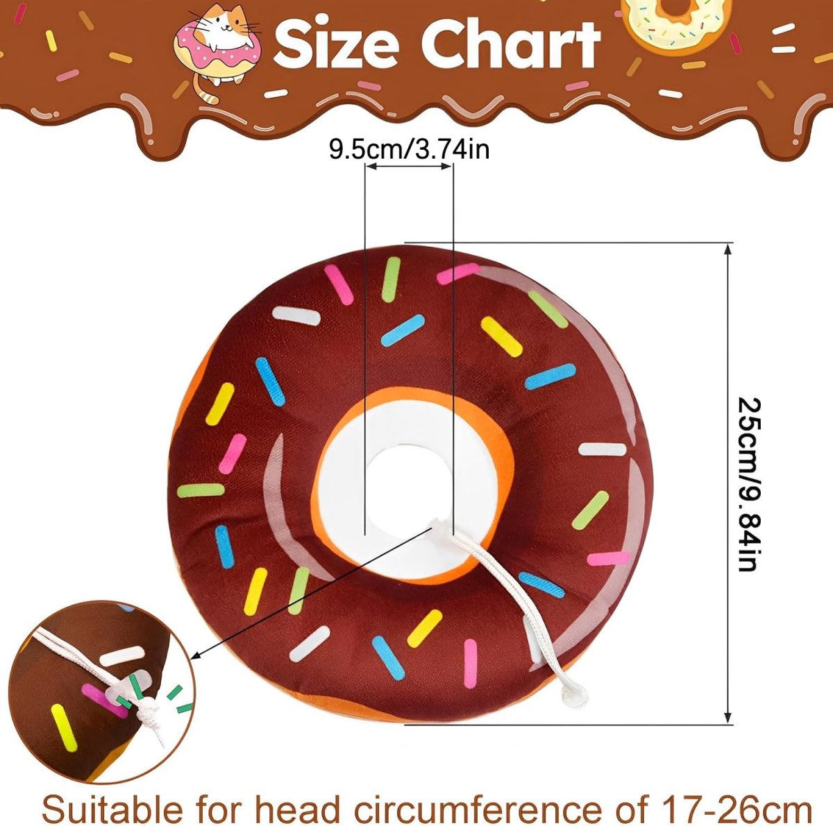 Cat collar - adjustable cat collar - adjustment range 17-26cm - vacuum packed - for after surgery - for small dogs and cats - protective collar for cats and dogs - anti-scratch - anti-licking - brown donut shape - Image 5