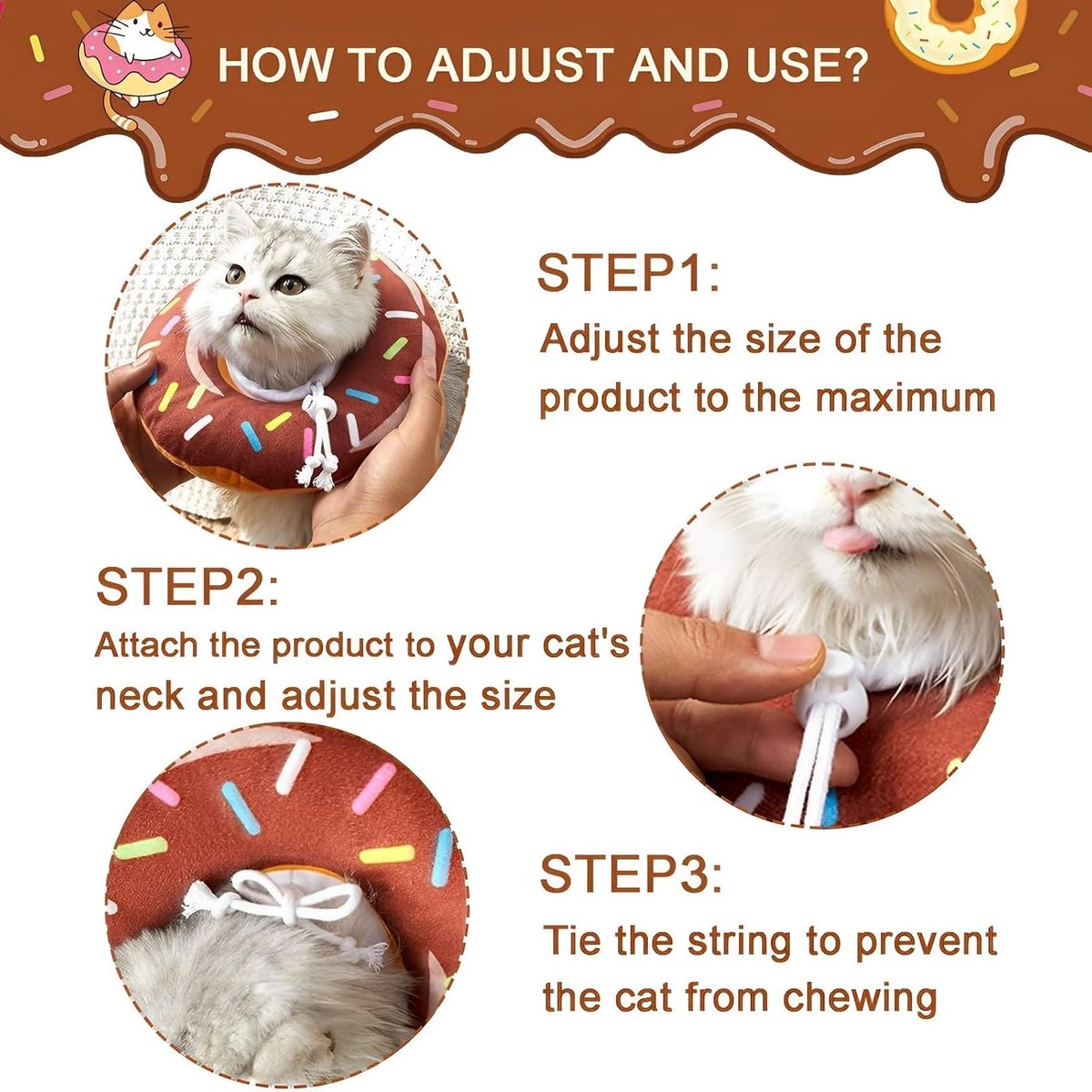 Cat collar - adjustable cat collar - adjustment range 17-26cm - vacuum packed - for after surgery - for small dogs and cats - protective collar for cats and dogs - anti-scratch - anti-licking - brown donut shape - Image 6