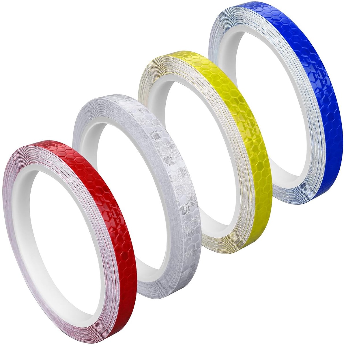 4 rolls - 1cm * 8m - Reflective tape - self-adhesive safety markings - reflective strips - reflective stickers - warning tape - for visibility - for vehicles and outdoor helmets - white, yellow, red, blue - Image 1