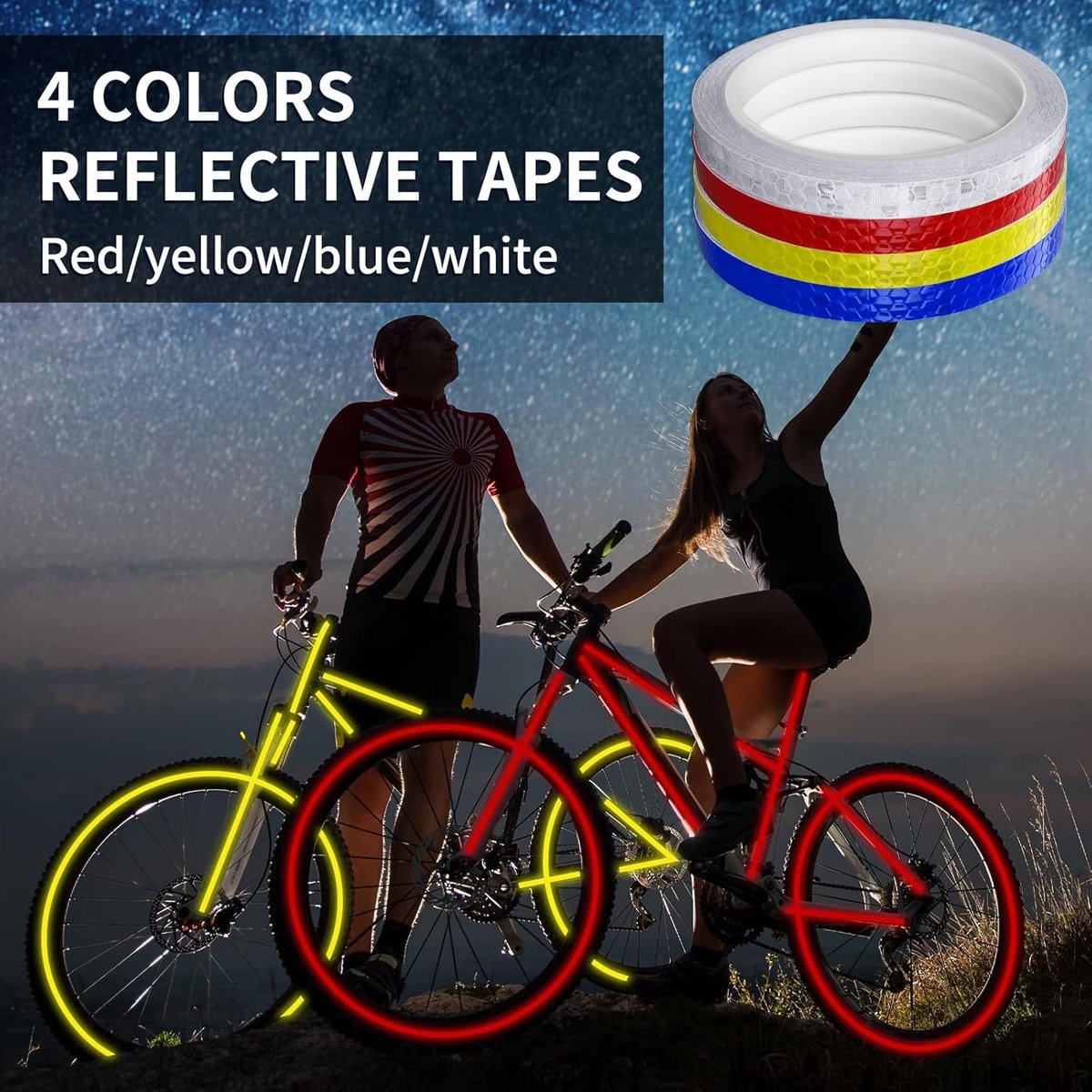 4 rolls - 1cm * 8m - Reflective tape - self-adhesive safety markings - reflective strips - reflective stickers - warning tape - for visibility - for vehicles and outdoor helmets - white, yellow, red, blue - Image 2