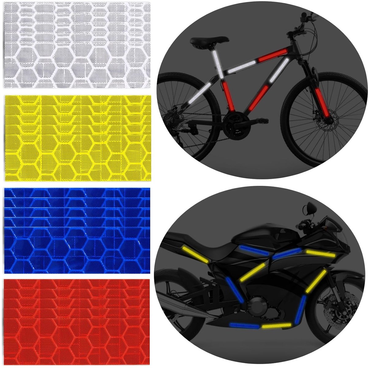 4 rolls - 1cm * 8m - Reflective tape - self-adhesive safety markings - reflective strips - reflective stickers - warning tape - for visibility - for vehicles and outdoor helmets - white, yellow, red, blue - Image 3
