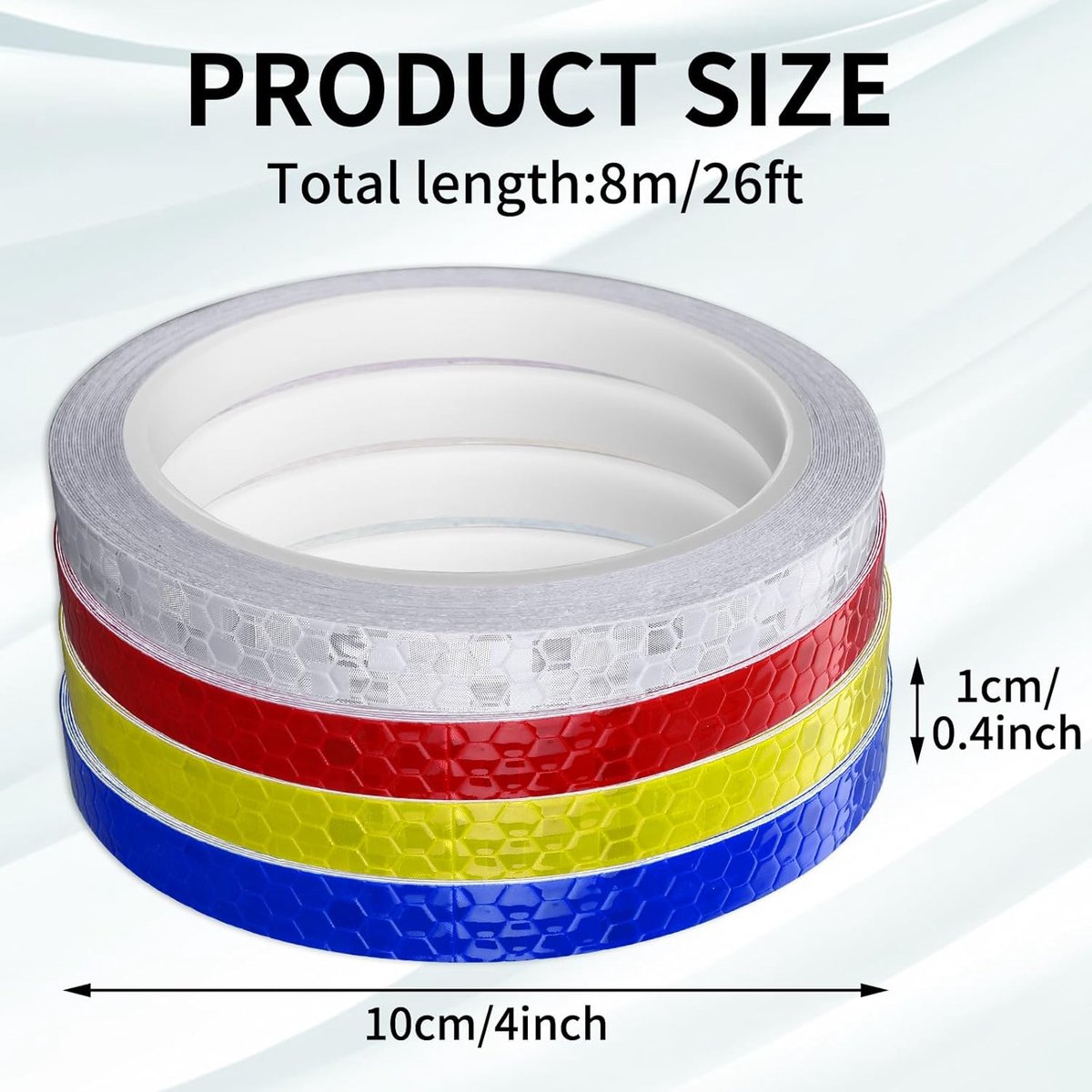 4 rolls - 1cm * 8m - Reflective tape - self-adhesive safety markings - reflective strips - reflective stickers - warning tape - for visibility - for vehicles and outdoor helmets - white, yellow, red, blue - Image 5