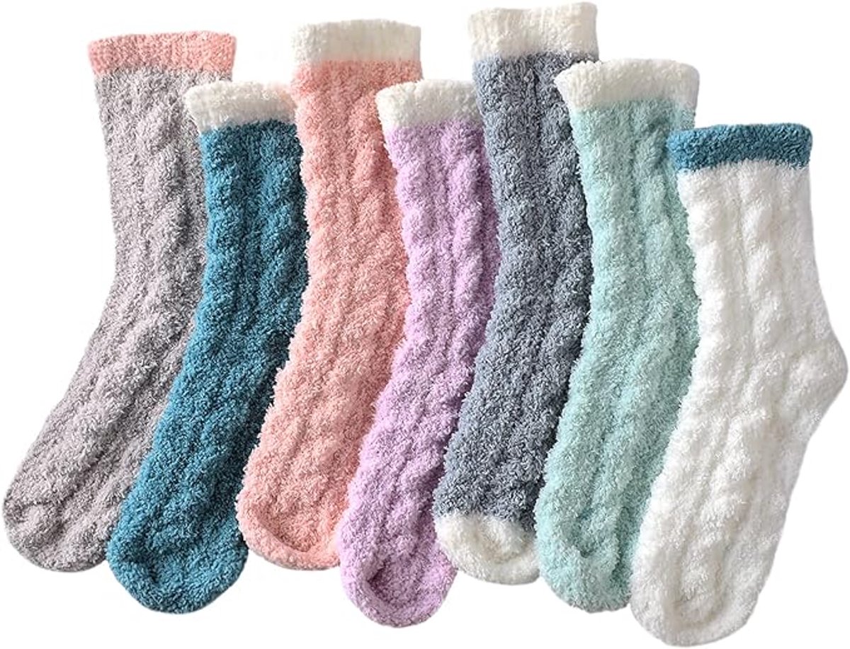 7 Pairs - Warm Winter Socks - socks - cartoon socks - Women's House Socks - Women's Fuzzy Socks - House Socks - Thick socks - Winter Warm Cozy Socks - Soft socks - keep warm - coral fleece - Size 36-40 - Image 1
