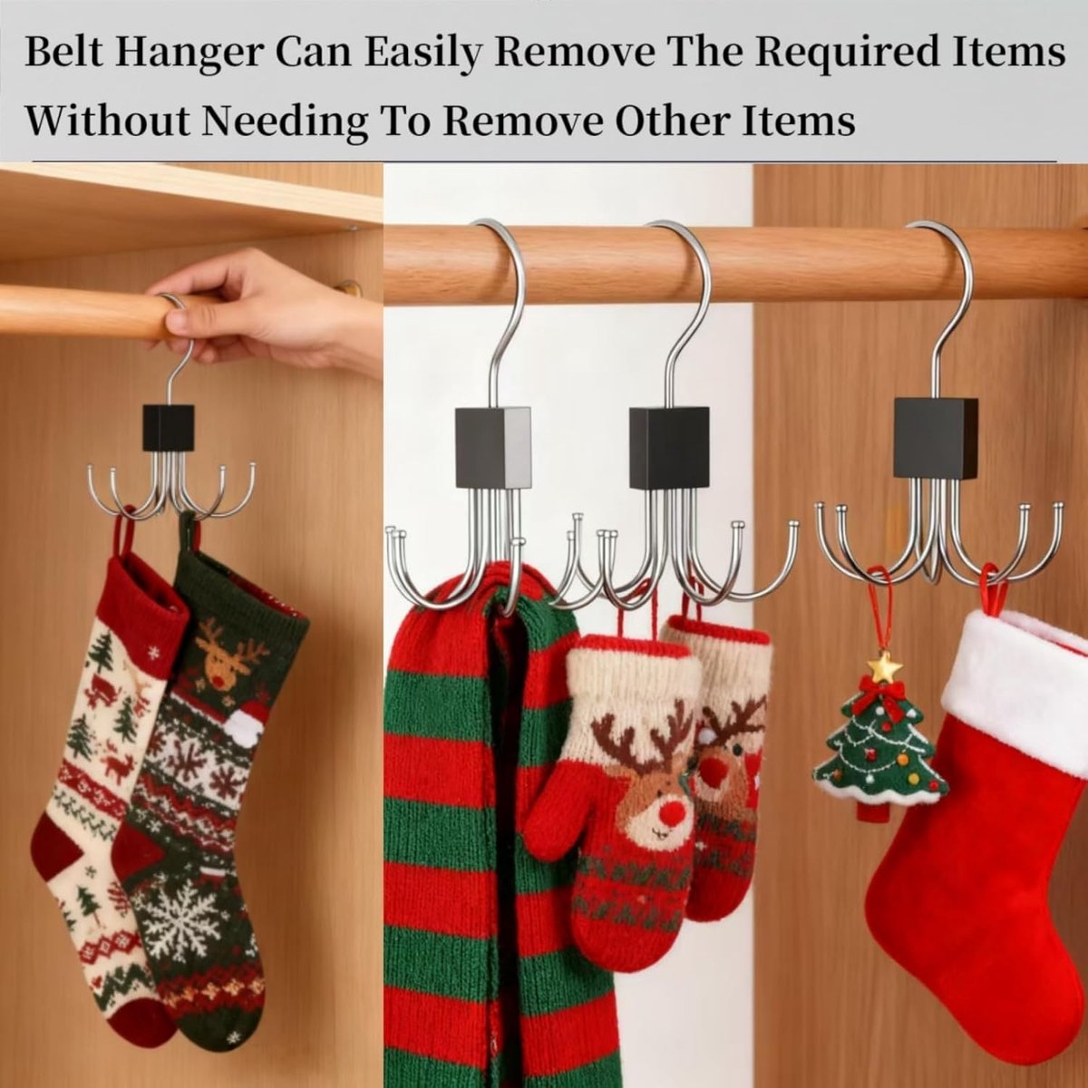 2 pieces - Belt Rack - Belt Organizer - Bra Hanger - Tank Top Hanger - Clothes Hanger - Clothes Hangers - 360° Rotating Metal - Bra Organizer - Storage Rack - with 6 Hooks - for belts, ties, tank tops, bras, scarves and handbags - 14*10 cm - Black - Image 2