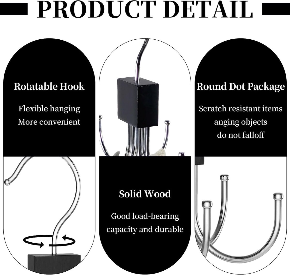 2 pieces - Belt Rack - Belt Organizer - Bra Hanger - Tank Top Hanger - Clothes Hanger - Clothes Hangers - 360° Rotating Metal - Bra Organizer - Storage Rack - with 6 Hooks - for belts, ties, tank tops, bras, scarves and handbags - 14*10 cm - Black - Image 6