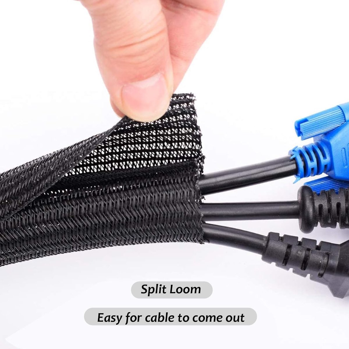 3m*13mm - cable protector - cable management - cable sleeve - black cable cover - cable management - cable cover for cable harness - braided cable cover - split and self-rolling cover - for USB cable, power cable, audio and video cable - black - Image 4