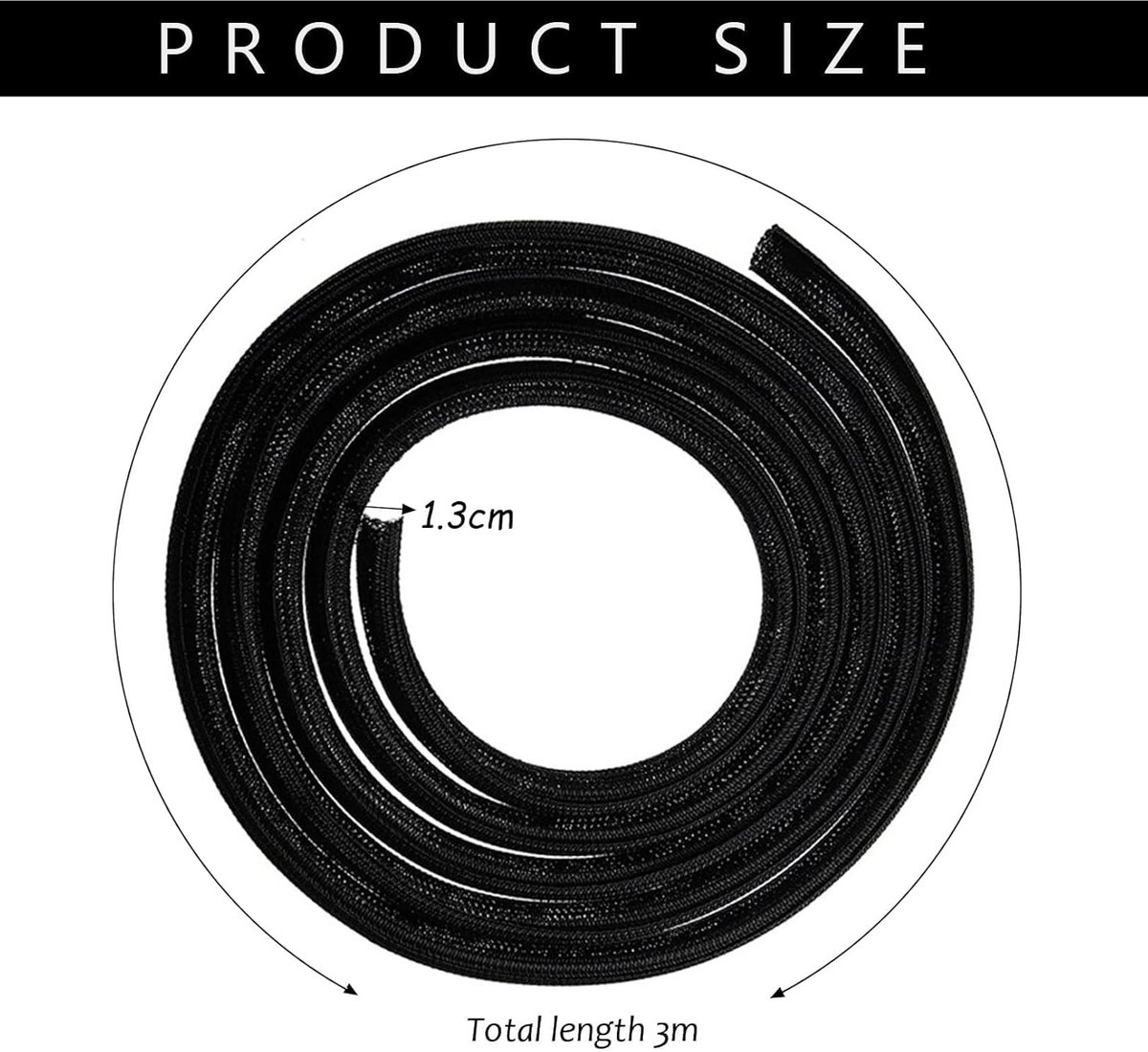 3m*13mm - cable protector - cable management - cable sleeve - black cable cover - cable management - cable cover for cable harness - braided cable cover - split and self-rolling cover - for USB cable, power cable, audio and video cable - black - Image 5