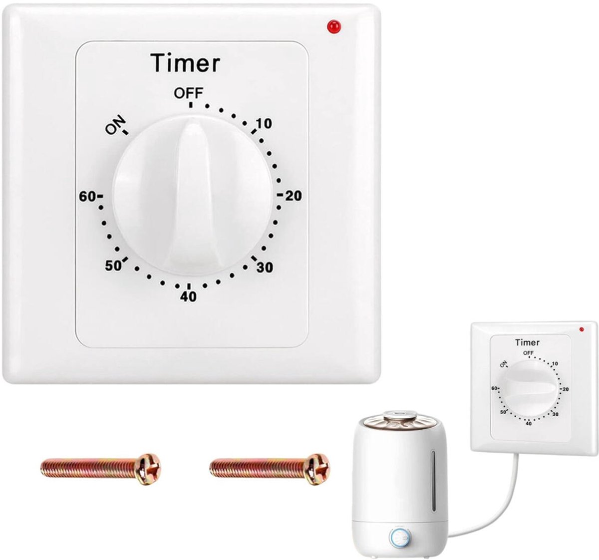 Countdown Switch - 60 minutes - Countdown timer switch - Mechanical countdown timer socket - time switch - timer light switch - with timer - timer socket - for bathroom extractor fan, garage, laundry room, storage room or spa - white - Image 1