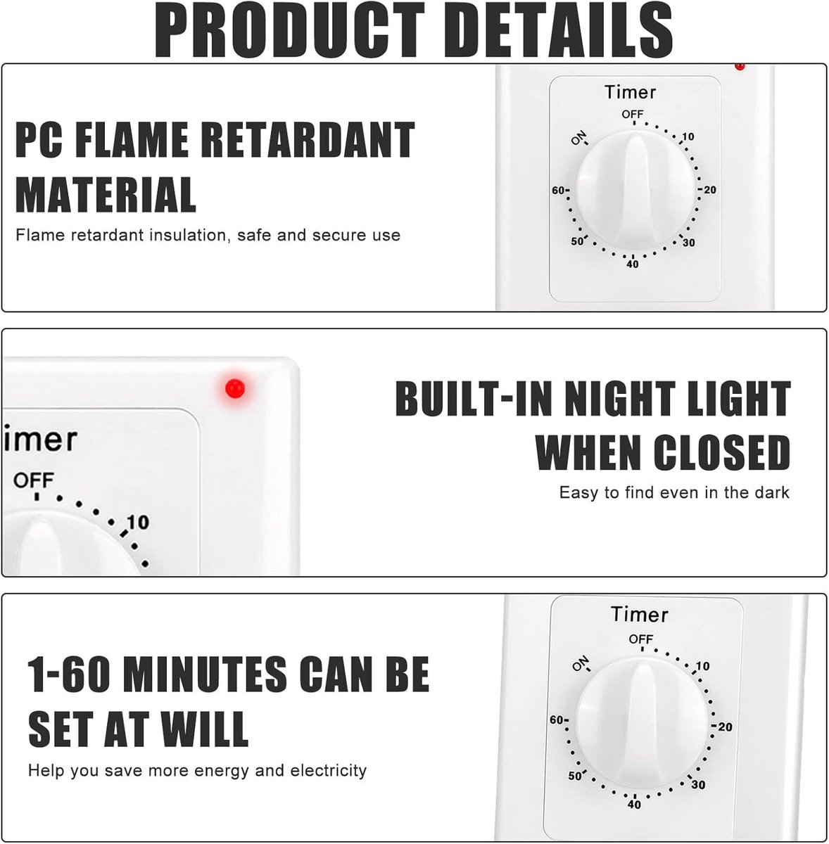 Countdown Switch - 60 minutes - Countdown timer switch - Mechanical countdown timer socket - time switch - timer light switch - with timer - timer socket - for bathroom extractor fan, garage, laundry room, storage room or spa - white - Image 5