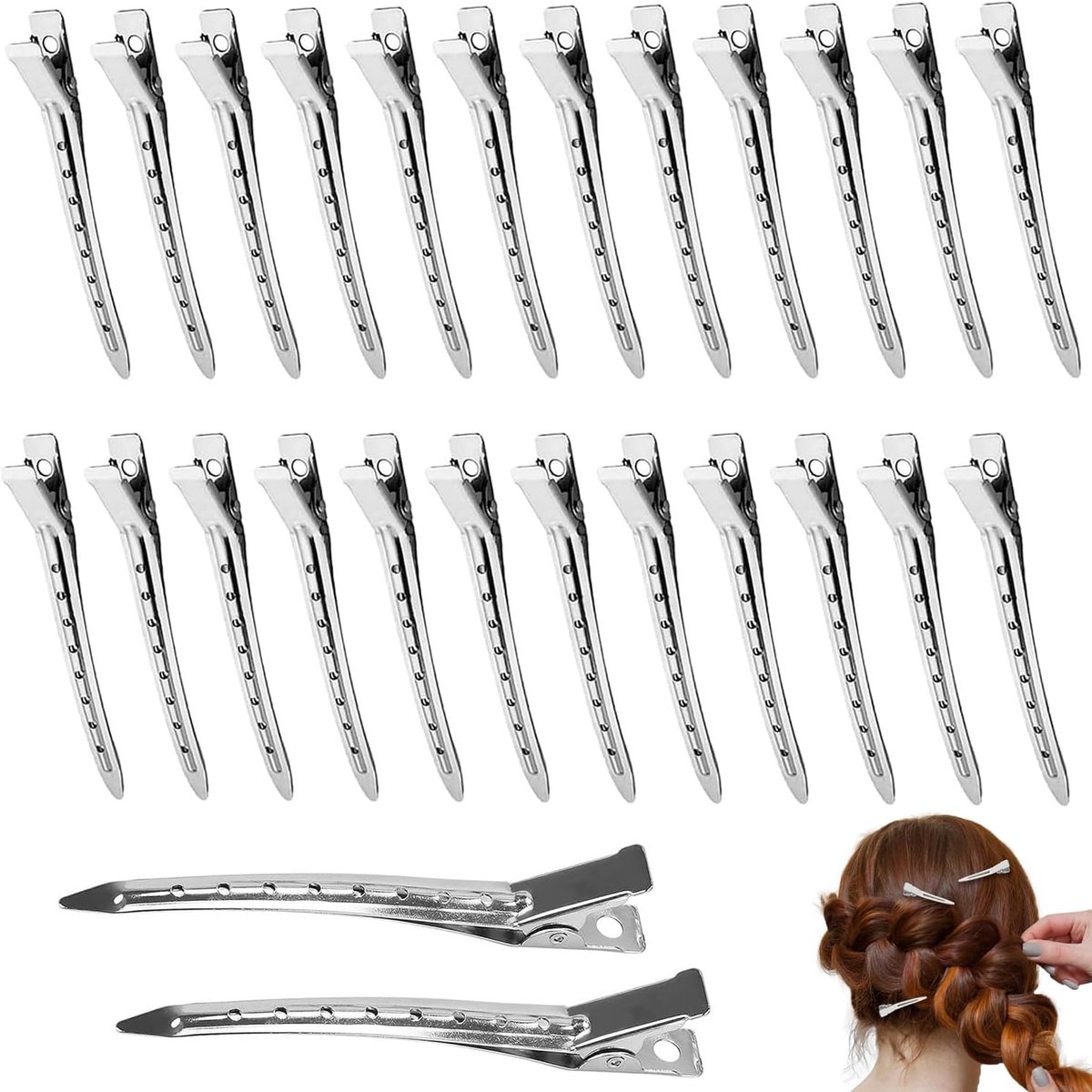25 pieces - Hairpin - Hairpins - Hair clip - Hair Accessory - Duckbill hairpins - Hair styling clips - curlers with holes - metal hairpins - for hair styling, hair coloring - 9 cm - silver - Image 1