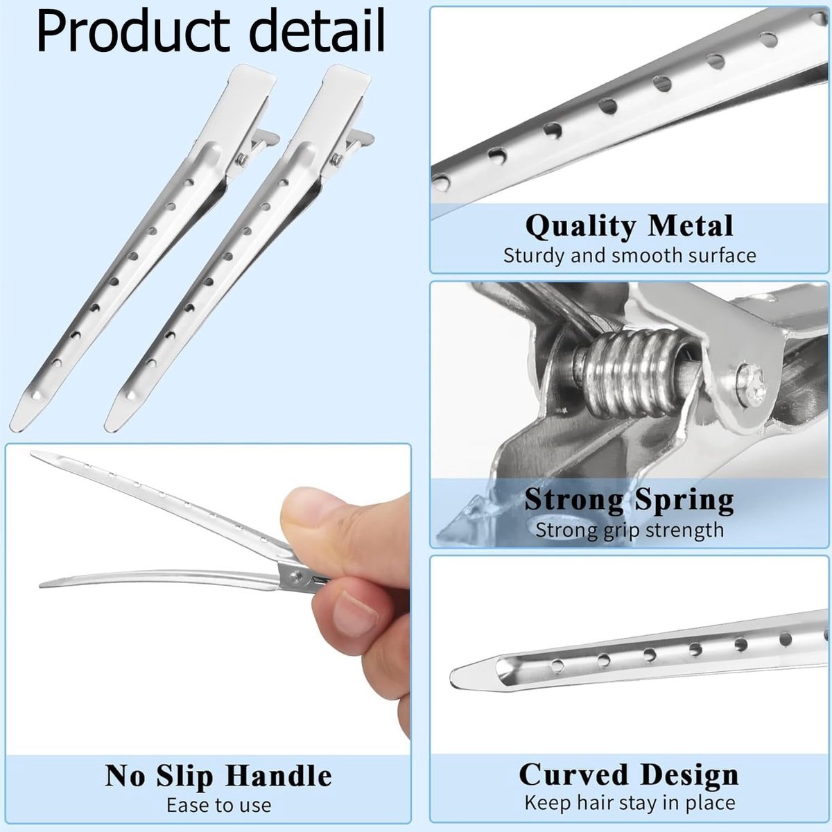 25 pieces - Hairpin - Hairpins - Hair clip - Hair Accessory - Duckbill hairpins - Hair styling clips - curlers with holes - metal hairpins - for hair styling, hair coloring - 9 cm - silver - Image 4