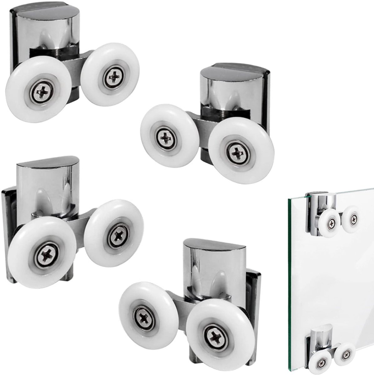Double zinc alloy shower door roller - set of 4 - suitable for glass - Image 1