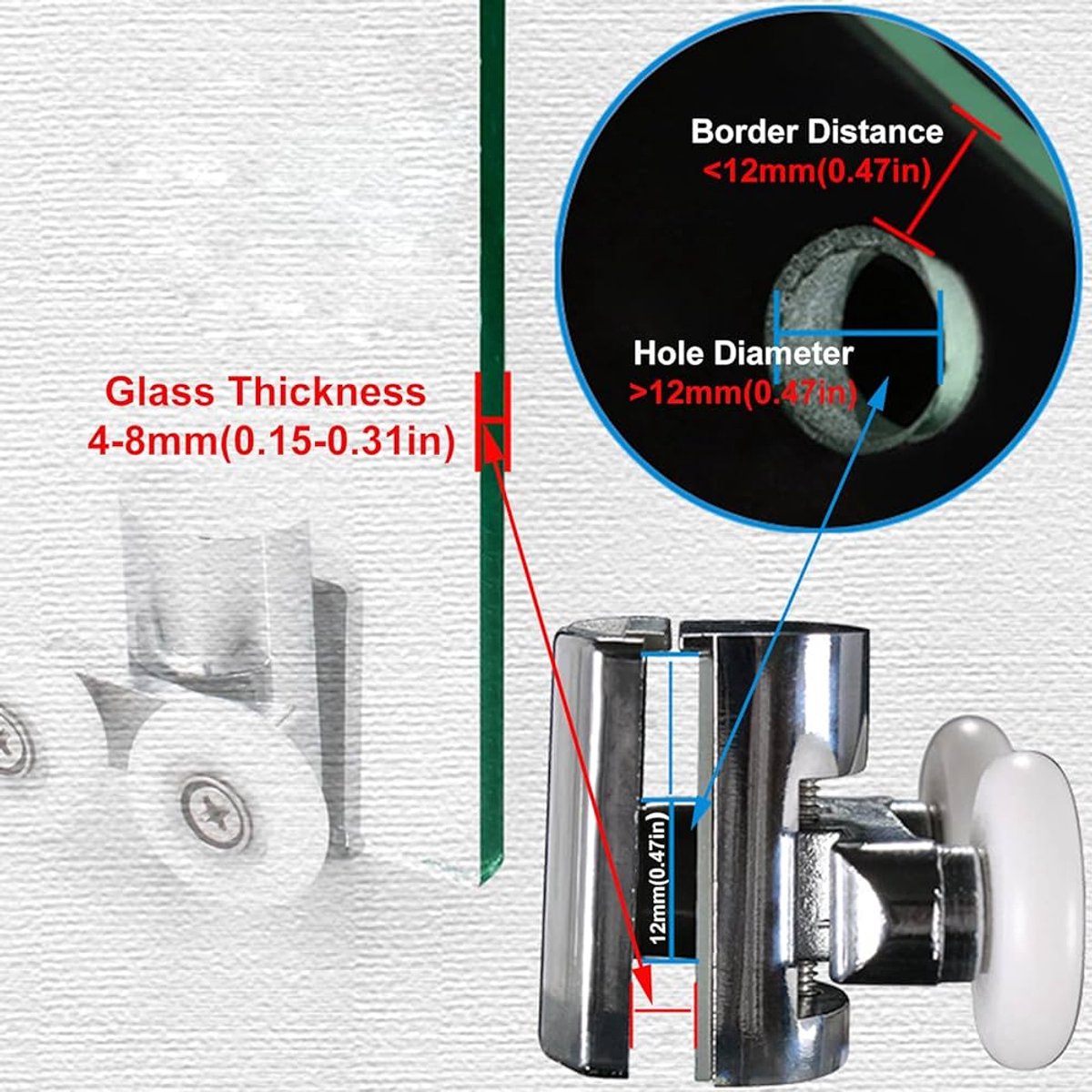 Double zinc alloy shower door roller - set of 4 - suitable for glass - Image 2